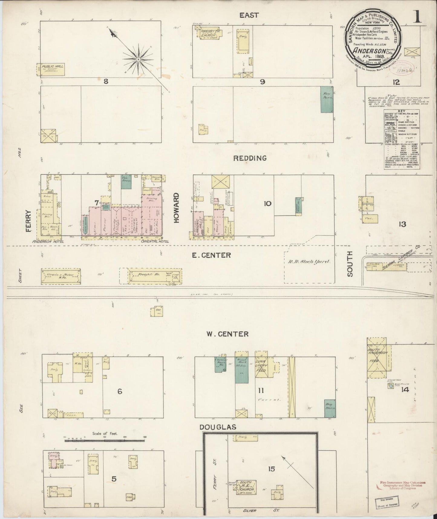 Sanborn Fire Insurance Map from Anderson, Shasta County, California (1889), Sheet #0001 - Historic Sanborn Fire Insurance Map Print, vintage old map wall art, antique decor, genealogy gift, California California map