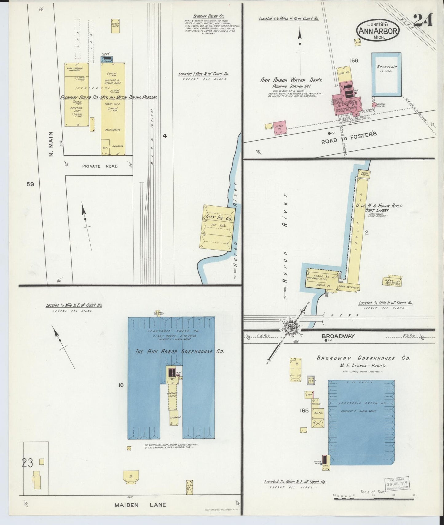 Sanborn Fire Insurance Map from Ann Arbor, Washtenaw County, Michigan (1916), Sheet #0024 - Historic Sanborn Fire Insurance Map Print, vintage old map wall art, antique decor, genealogy gift, Michigan Michigan map
