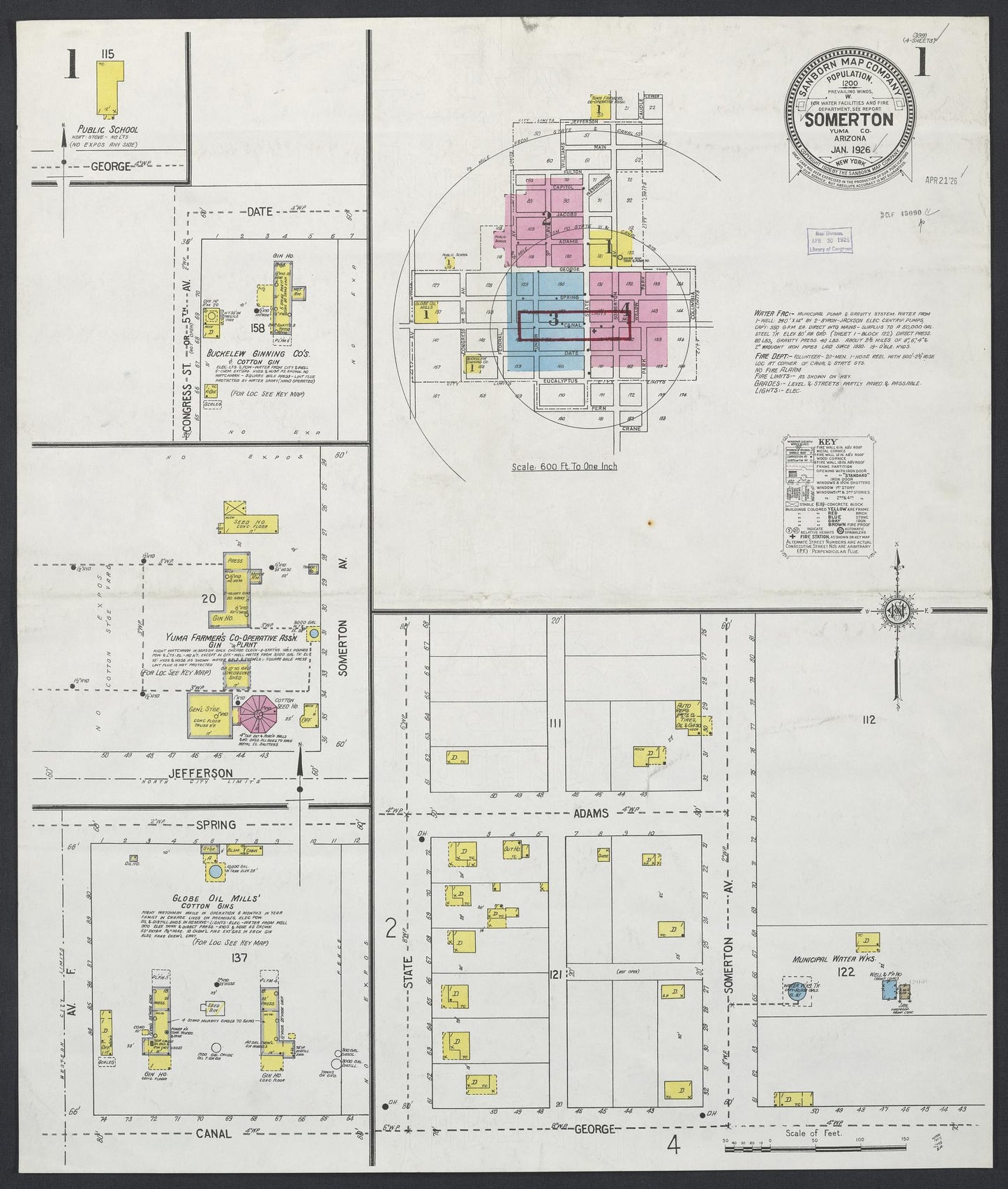 Sanborn Fire Insurance Map from Somerton, Yuma County, Arizona (1926), Sheet #0001 - Historic Sanborn Fire Insurance Map Print, vintage old map wall art, antique decor, genealogy gift, Arizona Arizona map