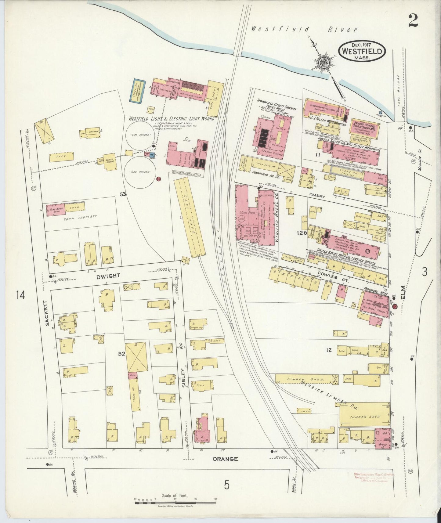 Sanborn Fire Insurance Map from Westfield, Hampden County, Massachusetts (1917), Sheet #0002 - Historic Sanborn Fire Insurance Map Print, vintage old map wall art, antique decor, genealogy gift, Massachusetts Massachusetts map