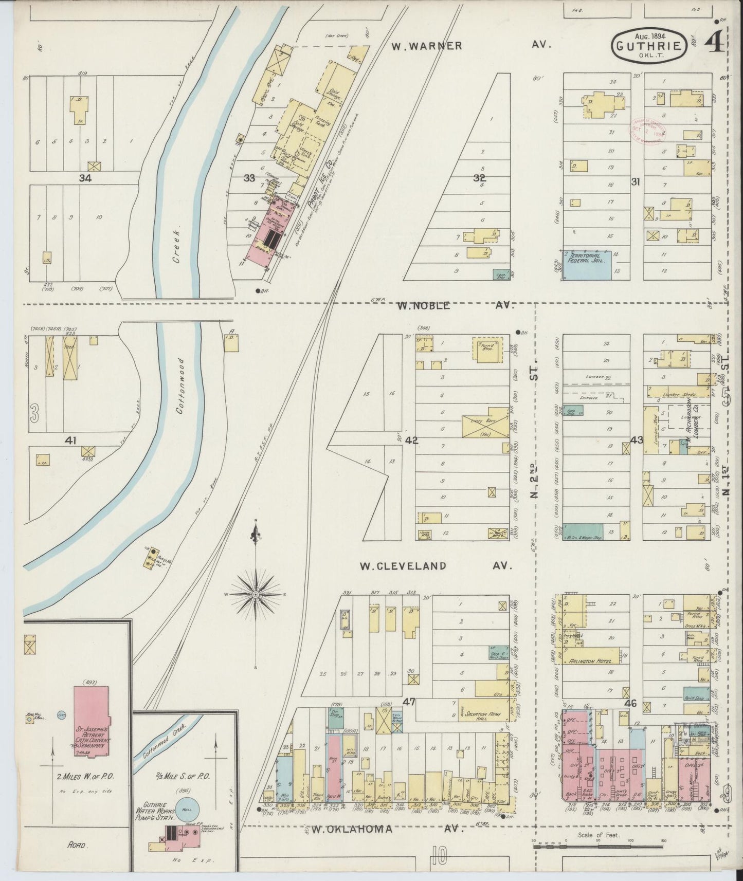 Sanborn Fire Insurance Map from Guthrie, Logan County, Oklahoma (1894), Sheet #0004 - Historic Sanborn Fire Insurance Map Print, vintage old map wall art, antique decor, genealogy gift, Oklahoma Oklahoma map