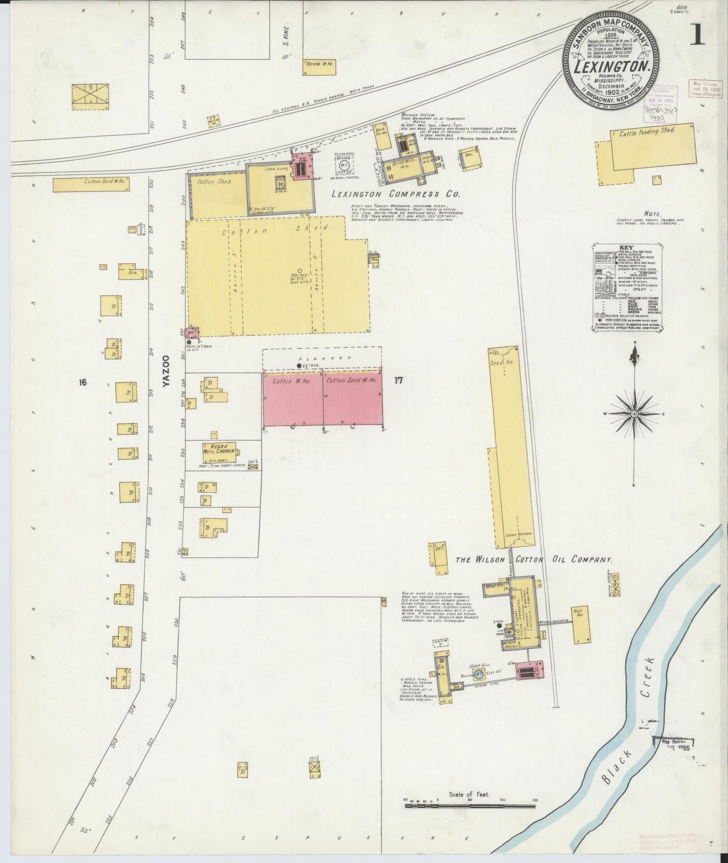 Sanborn Fire Insurance Map from Lexington, Holmes County, Mississippi (1902), Sheet #0001 - Historic Sanborn Fire Insurance Map Print, vintage old map wall art, antique decor, genealogy gift, Mississippi Mississippi map