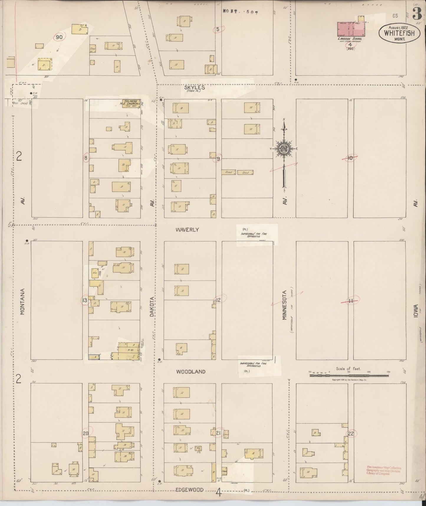 Sanborn Fire Insurance Map from Whitefish, Flathead County, Montana (1932), Sheet #0003 - Historic Sanborn Fire Insurance Map Print, vintage old map wall art, antique decor, genealogy gift, Montana Montana map