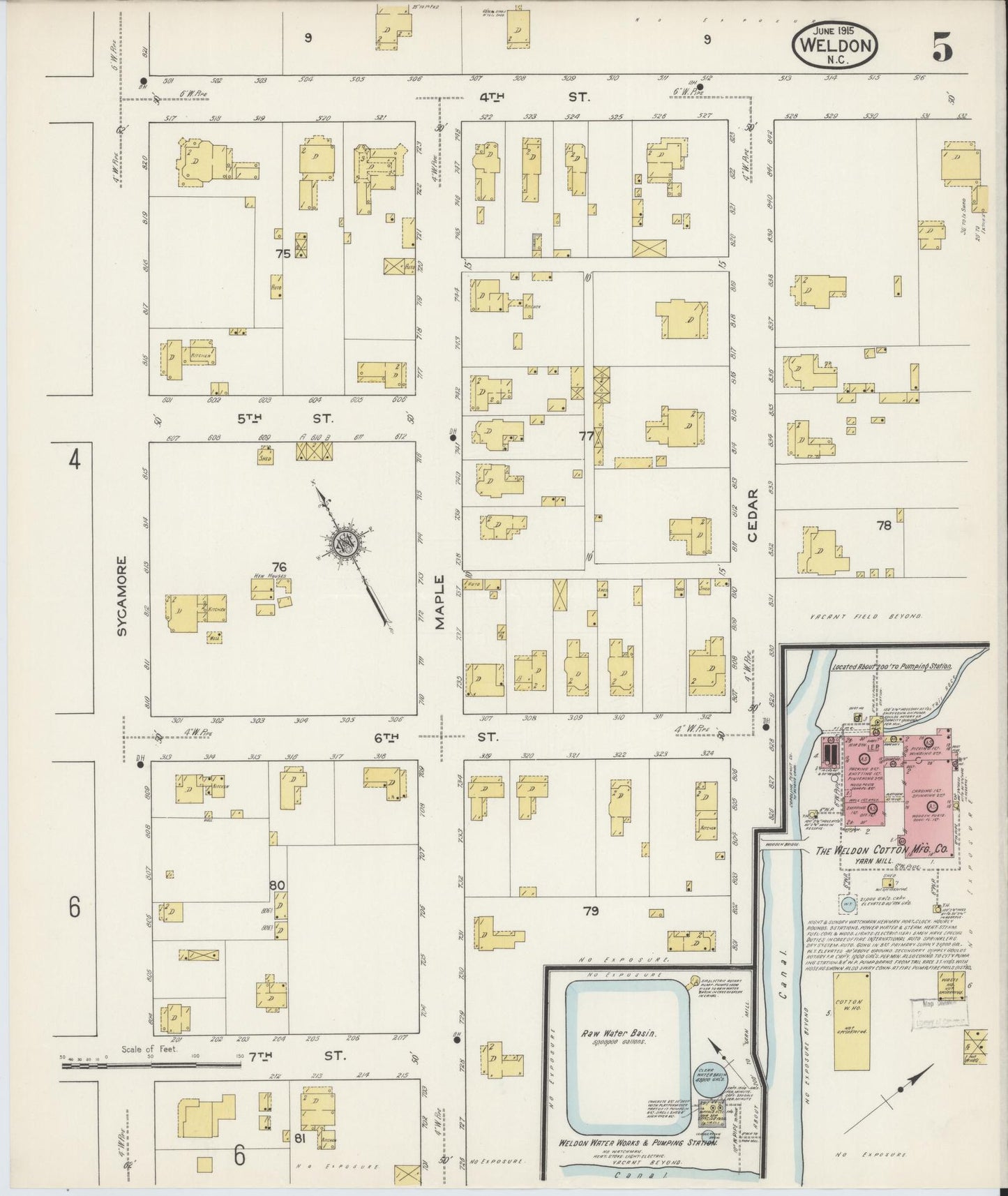 Sanborn Fire Insurance Map from Weldon, Halifax County, North Carolina (1915), Sheet #0005 - Historic Sanborn Fire Insurance Map Print, vintage old map wall art, antique decor, genealogy gift, North Carolina North Carolina map