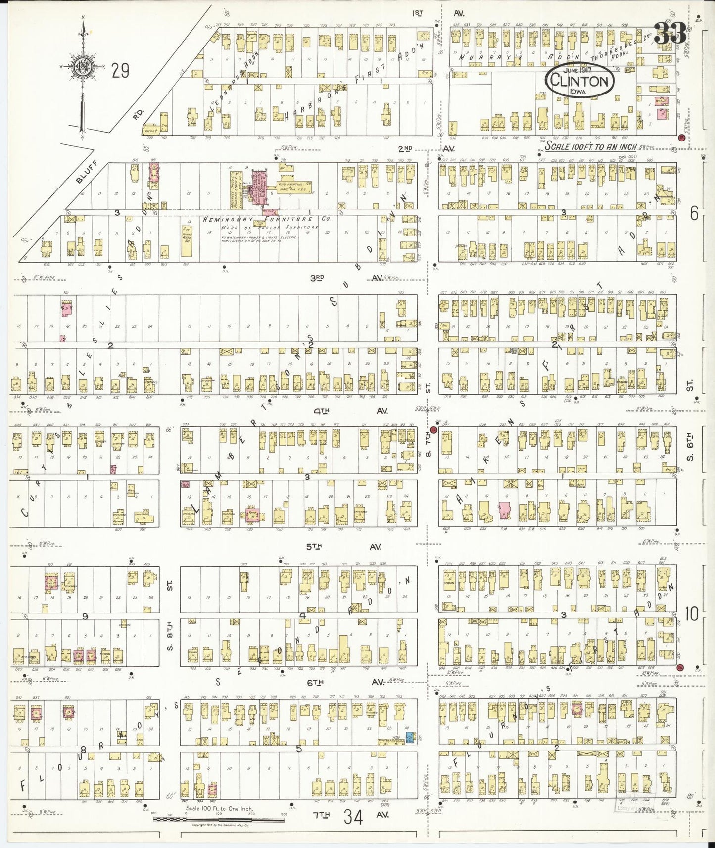 Sanborn Fire Insurance Map from Clinton, Clinton County, Iowa (1917), Sheet #0033 - Historic Sanborn Fire Insurance Map Print, vintage old map wall art