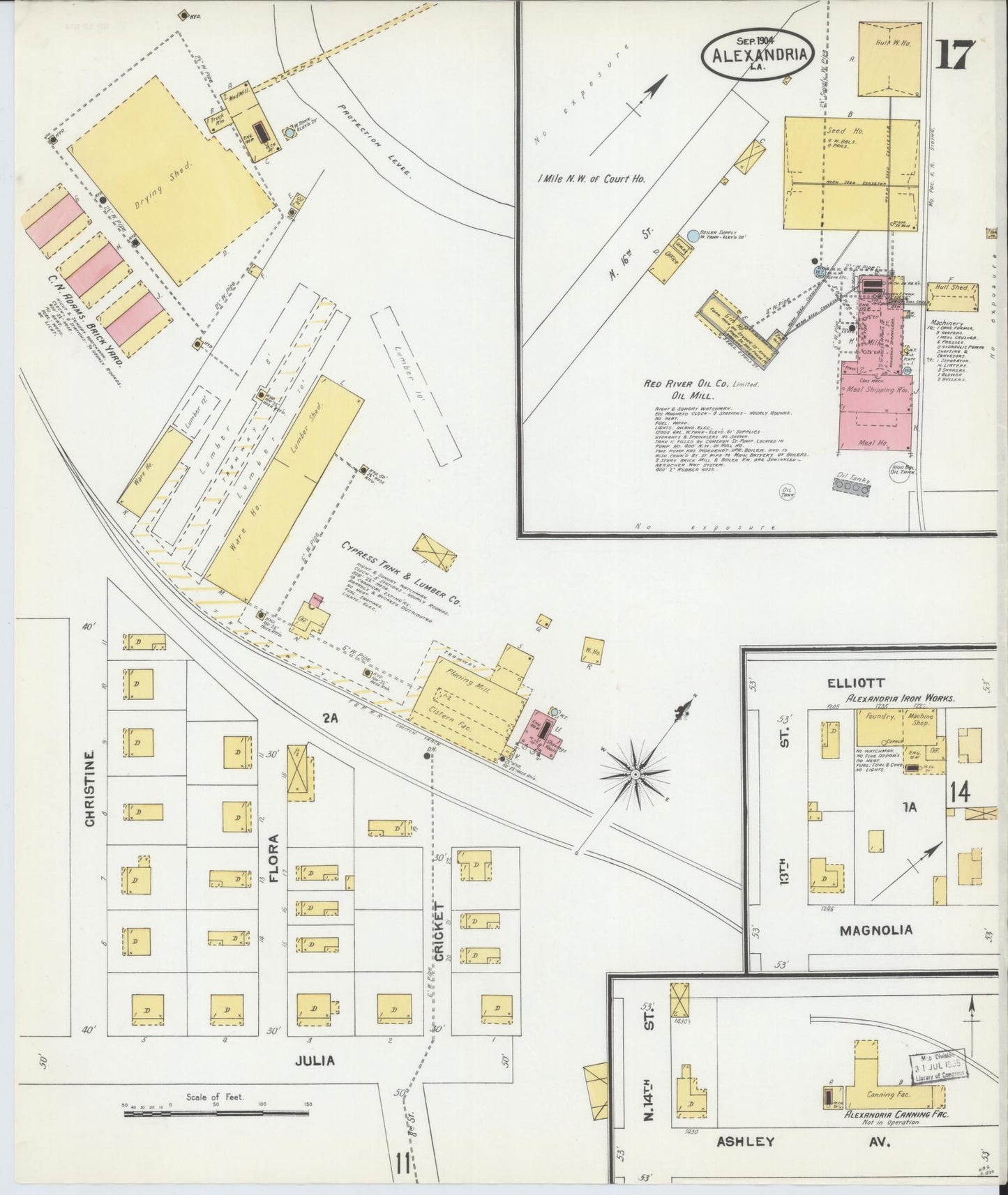 Sanborn Fire Insurance Map from Alexandria, Rapides Parish, Louisiana (1904), Sheet #0017 - Historic Sanborn Fire Insurance Map Print, vintage old map wall art, antique decor, genealogy gift, Louisiana Louisiana map