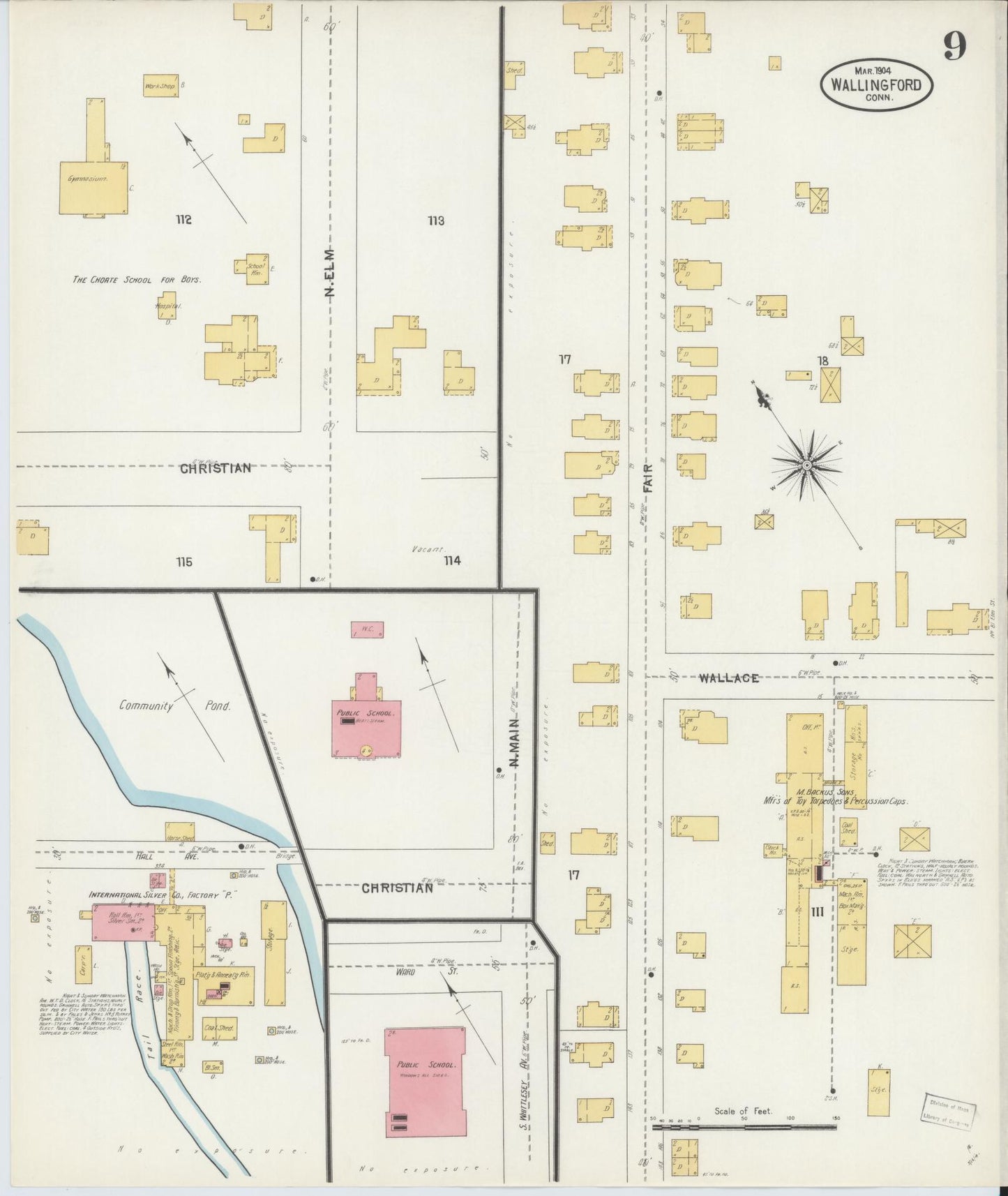 Sanborn Fire Insurance Map from Wallingford, New Haven County, Connecticut (1904), Sheet #0009 - Complete Map Set gallery image, historic Sanborn map, vintage wall art, Connecticut Connecticut