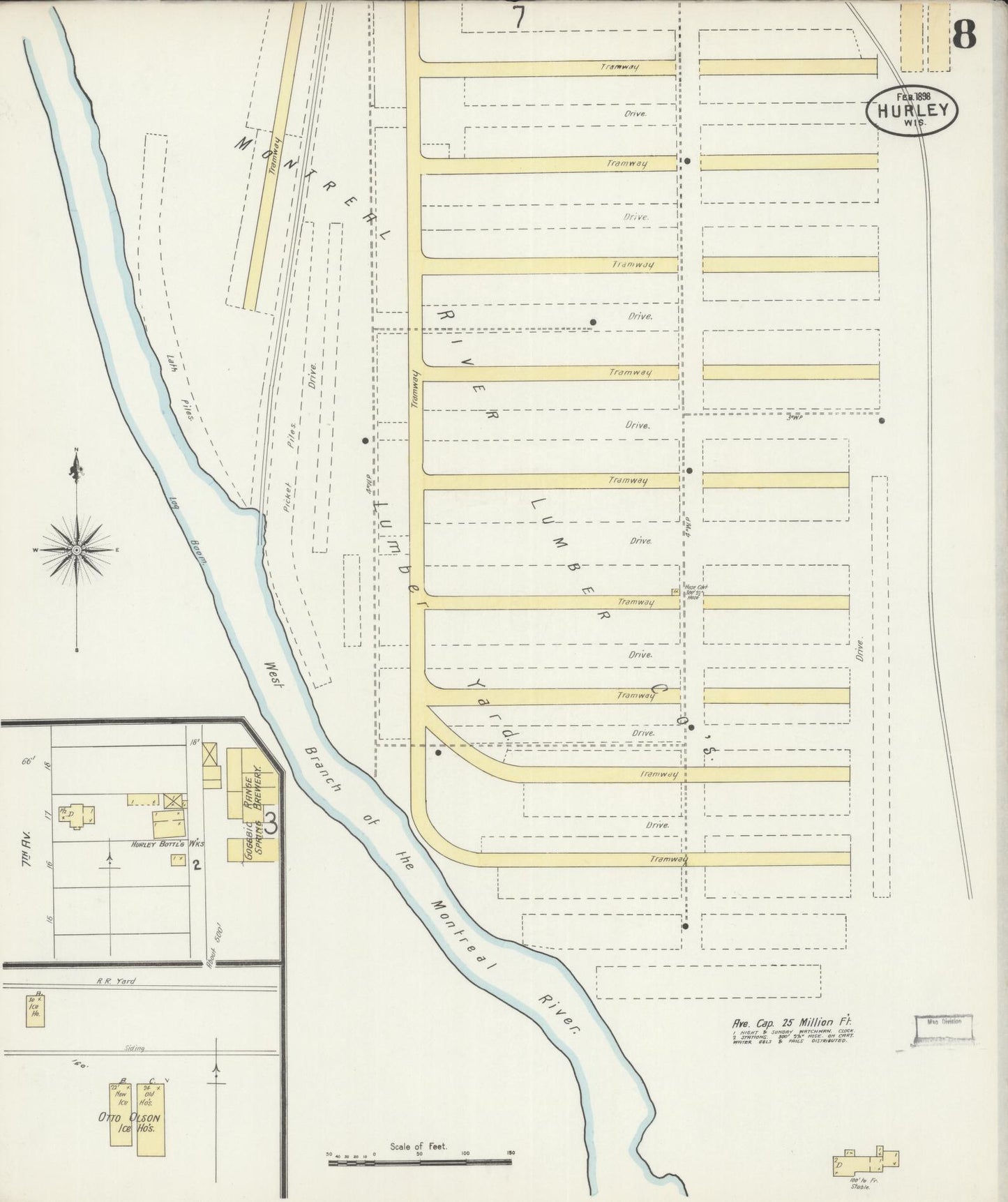 Sanborn Fire Insurance Map from Hurley, Iron County, Wisconsin (1898), Sheet #0008 - Historic Sanborn Fire Insurance Map Print, vintage old map wall art, antique decor, genealogy gift, Wisconsin Wisconsin map