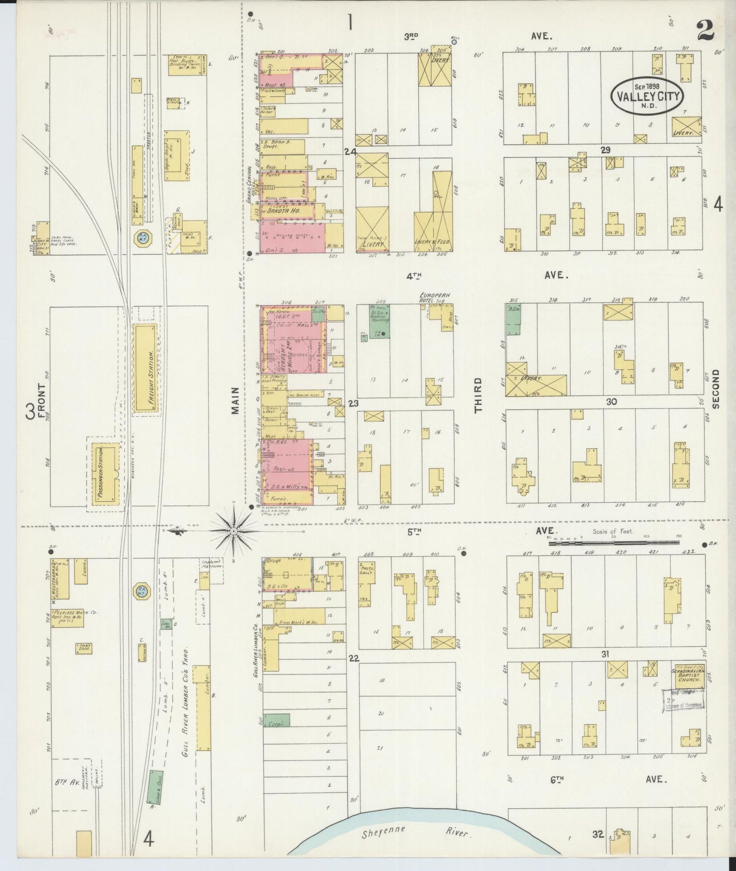 Sanborn Fire Insurance Map from Valley City, Barnes County, North Dakota (1898), Sheet #0002 - Historic Sanborn Fire Insurance Map Print, vintage old map wall art, antique decor, genealogy gift, North Dakota North Dakota map