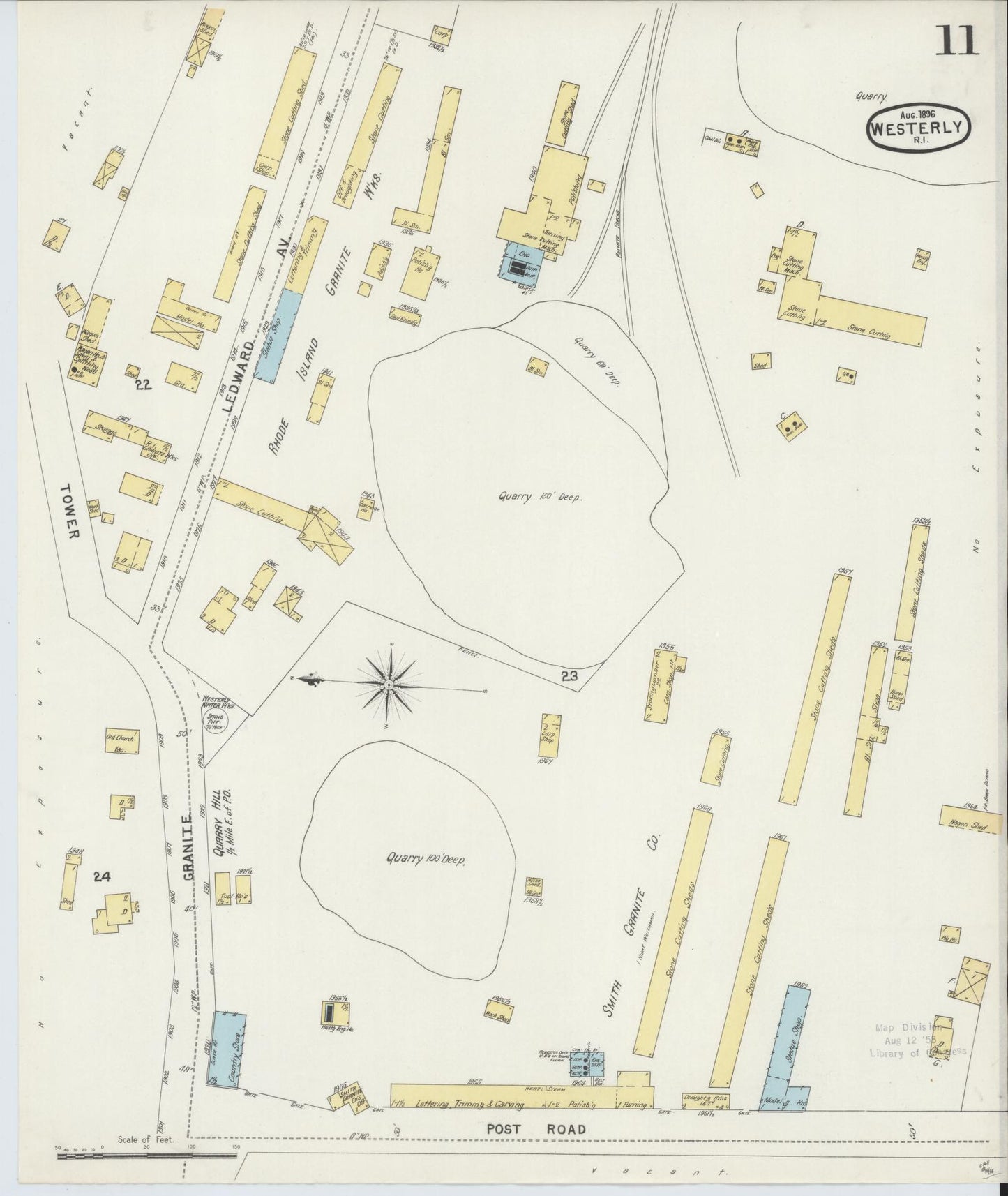 Sanborn Fire Insurance Map from Westerly, Washington County, Rhode Island (1896), Sheet #0011 - Historic Sanborn Fire Insurance Map Print, vintage old map wall art, antique decor, genealogy gift, Rhode Island Rhode Island map