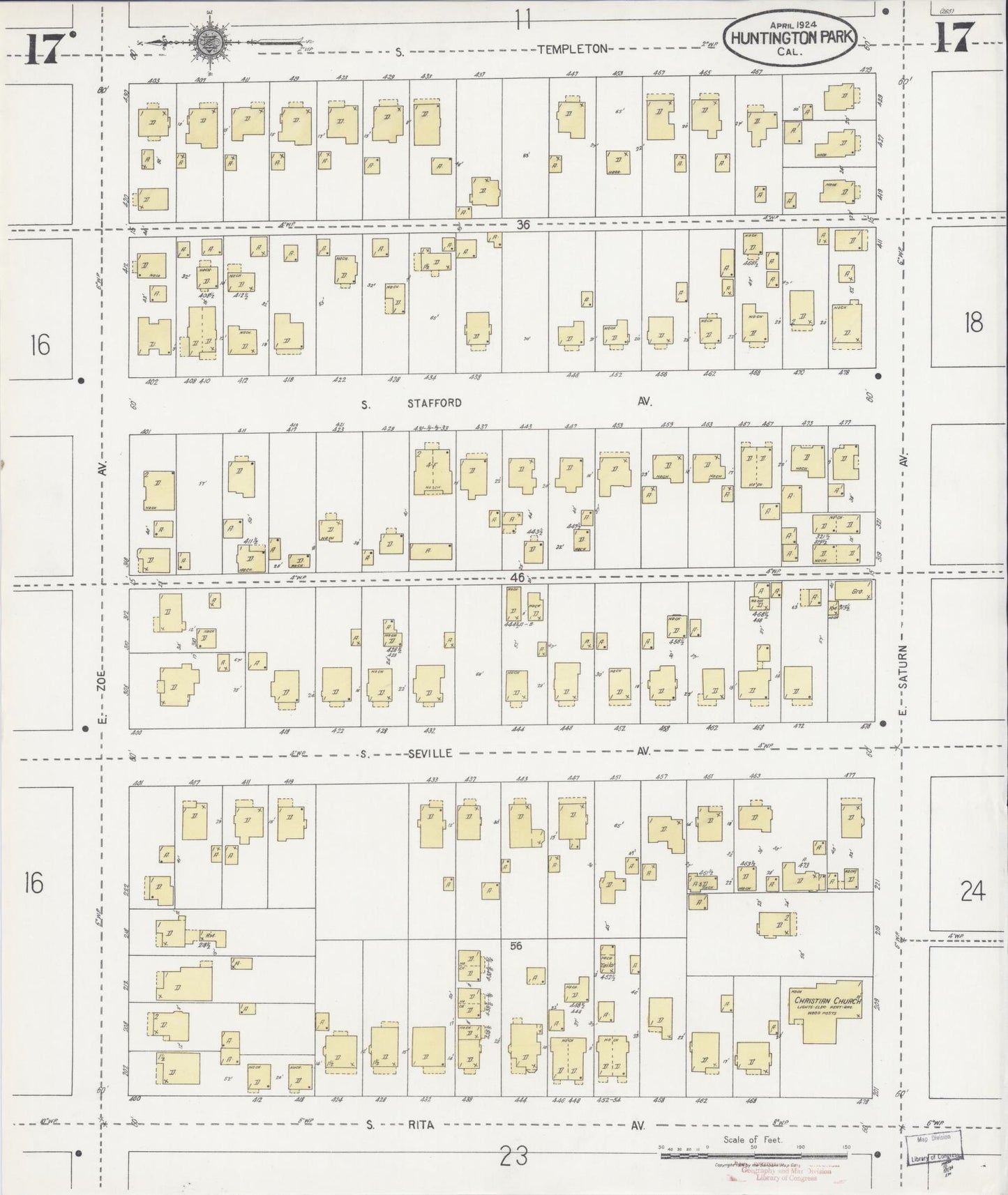 Sanborn Fire Insurance Map from Huntington Park, Los Angeles County, California (1924), Sheet #0017 - Historic Sanborn Fire Insurance Map Print, vintage old map wall art, antique decor, genealogy gift, California California map