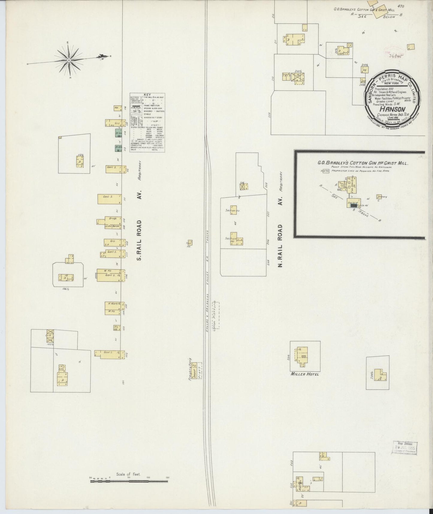 Sanborn Fire Insurance Map from Hanson, Sequoyah County, Oklahoma (1896), Sheet #0001 - Historic Sanborn Fire Insurance Map Print, vintage old map wall art, antique decor, genealogy gift, Oklahoma Oklahoma map