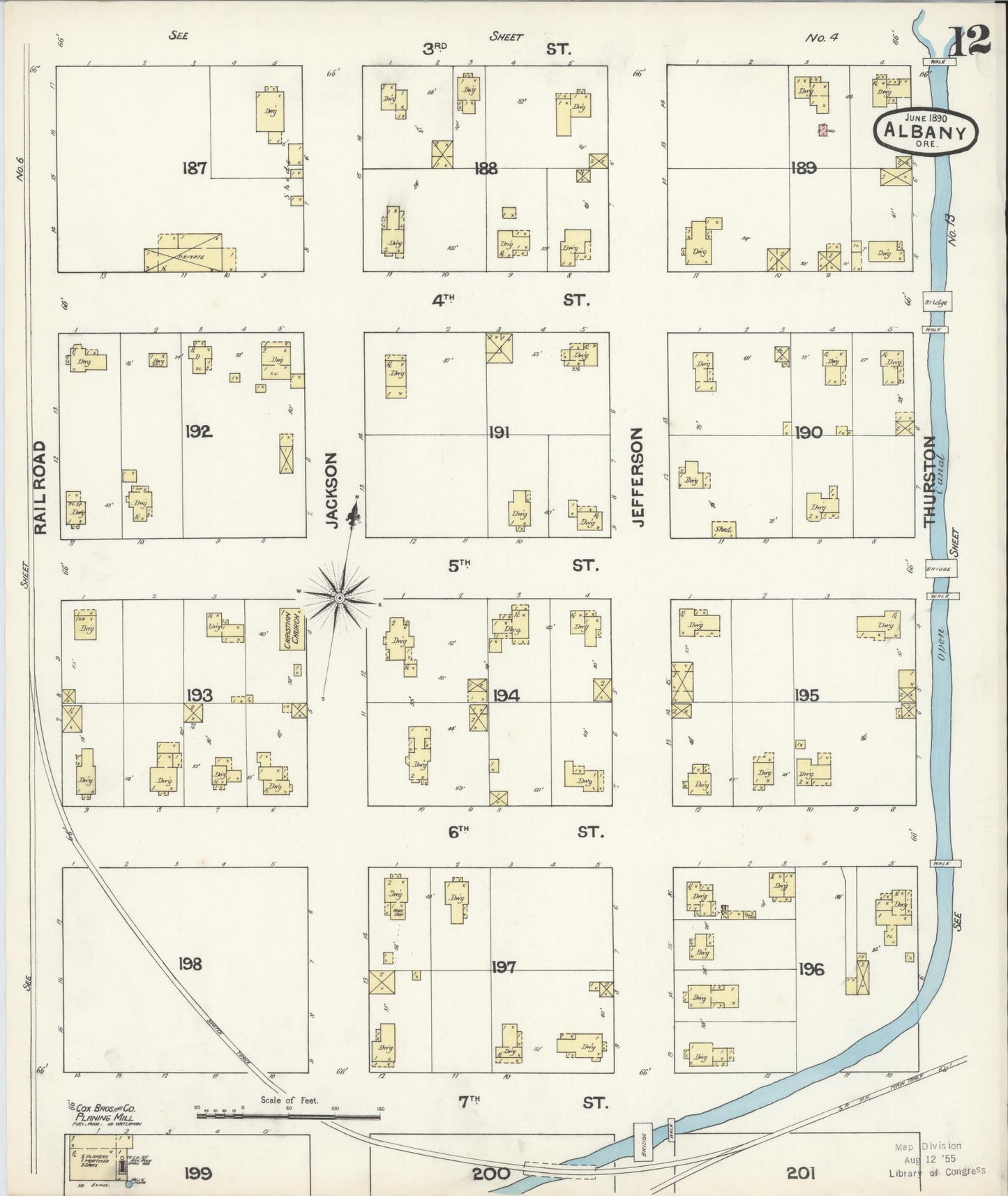 Sanborn Fire Insurance Map from Albany, Linn County, Oregon (1890), Sheet #0012 - Historic Sanborn Fire Insurance Map Print, vintage old map wall art, antique decor, genealogy gift, Oregon Oregon map