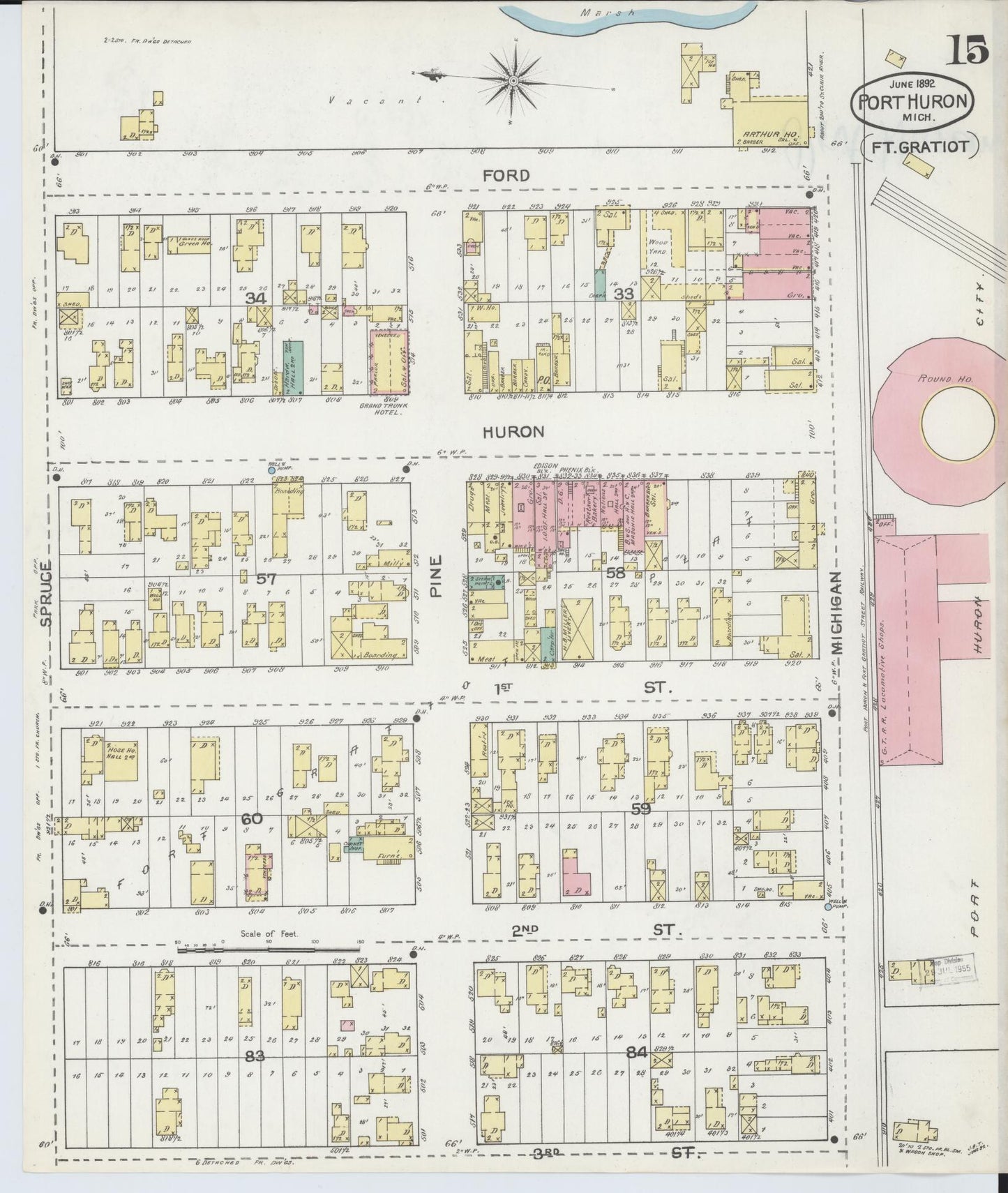 Sanborn Fire Insurance Map from Port Huron, Saint Clair County, Michigan (1892), Sheet #0015 - Complete Map Set gallery image, historic Sanborn map, vintage wall art, Michigan Michigan