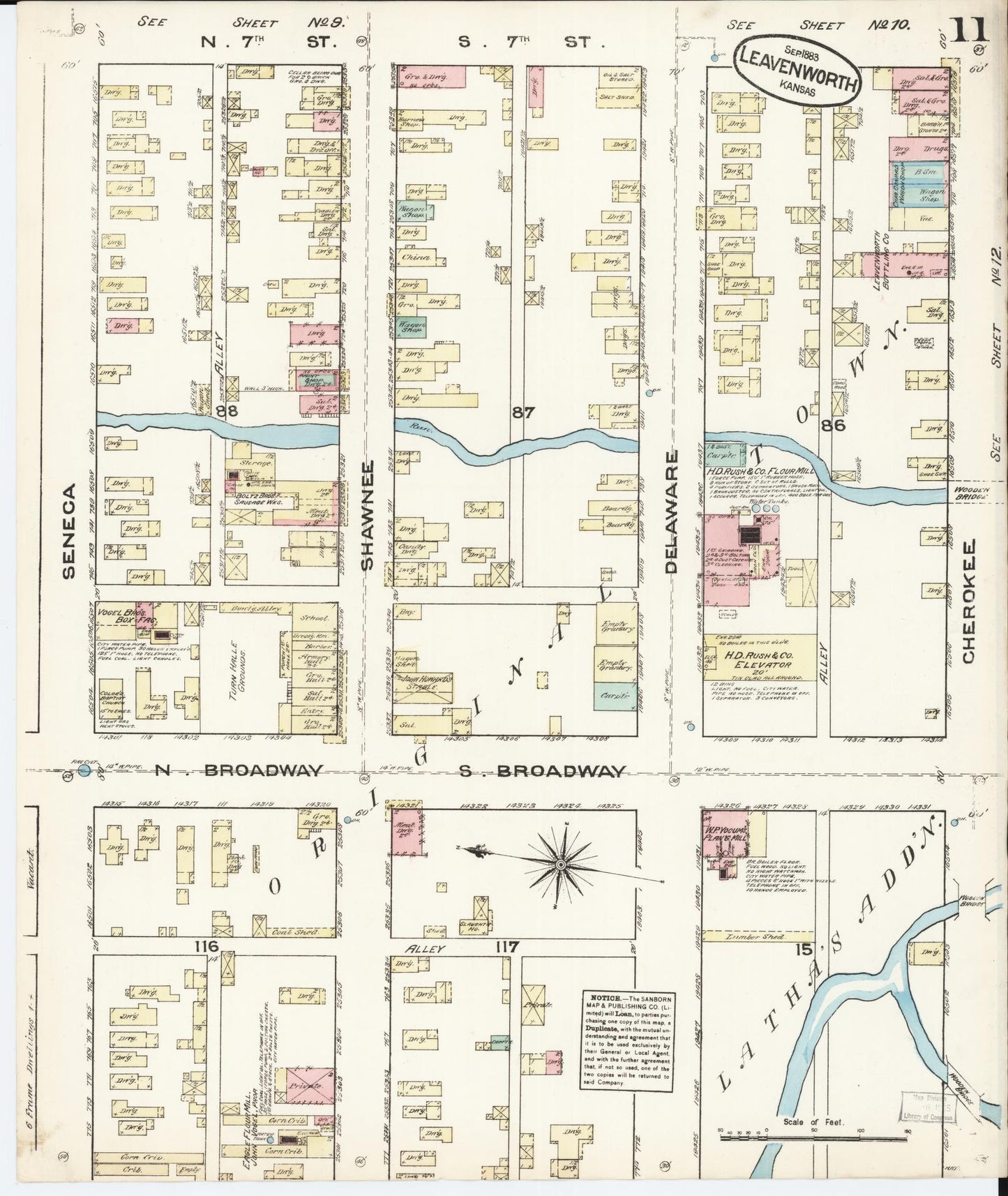 Sanborn Fire Insurance Map from Leavenworth, Leavenworth County, Kansas (1883), Sheet #0011 - Historic Sanborn Fire Insurance Map Print, vintage old map wall art, antique decor, genealogy gift, Kansas Kansas map