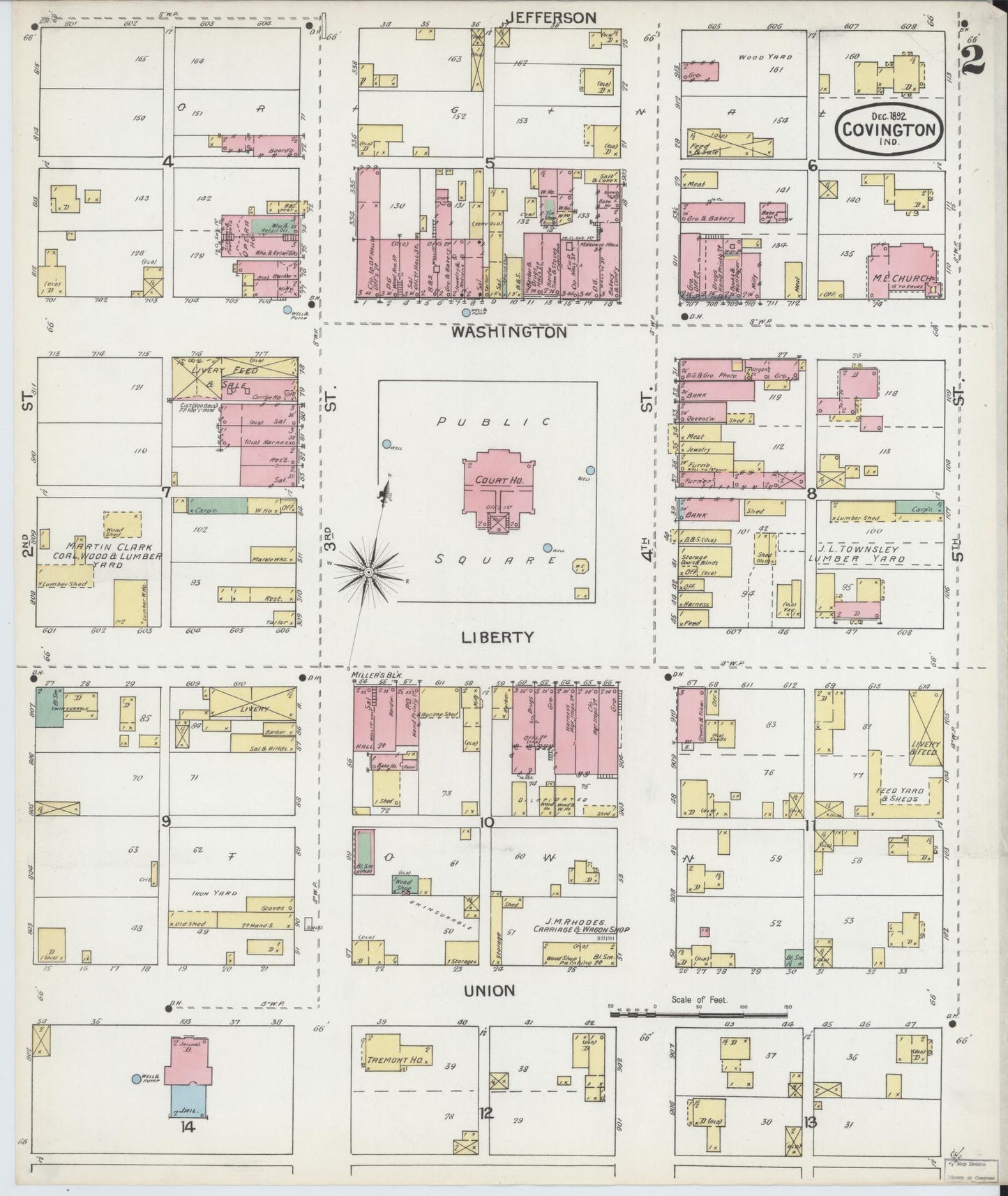 Sanborn Fire Insurance Map from Covington, Fountain County, Indiana (1892), Sheet #0002 - Complete Map Set gallery image, historic Sanborn map, vintage wall art, Indiana Indiana