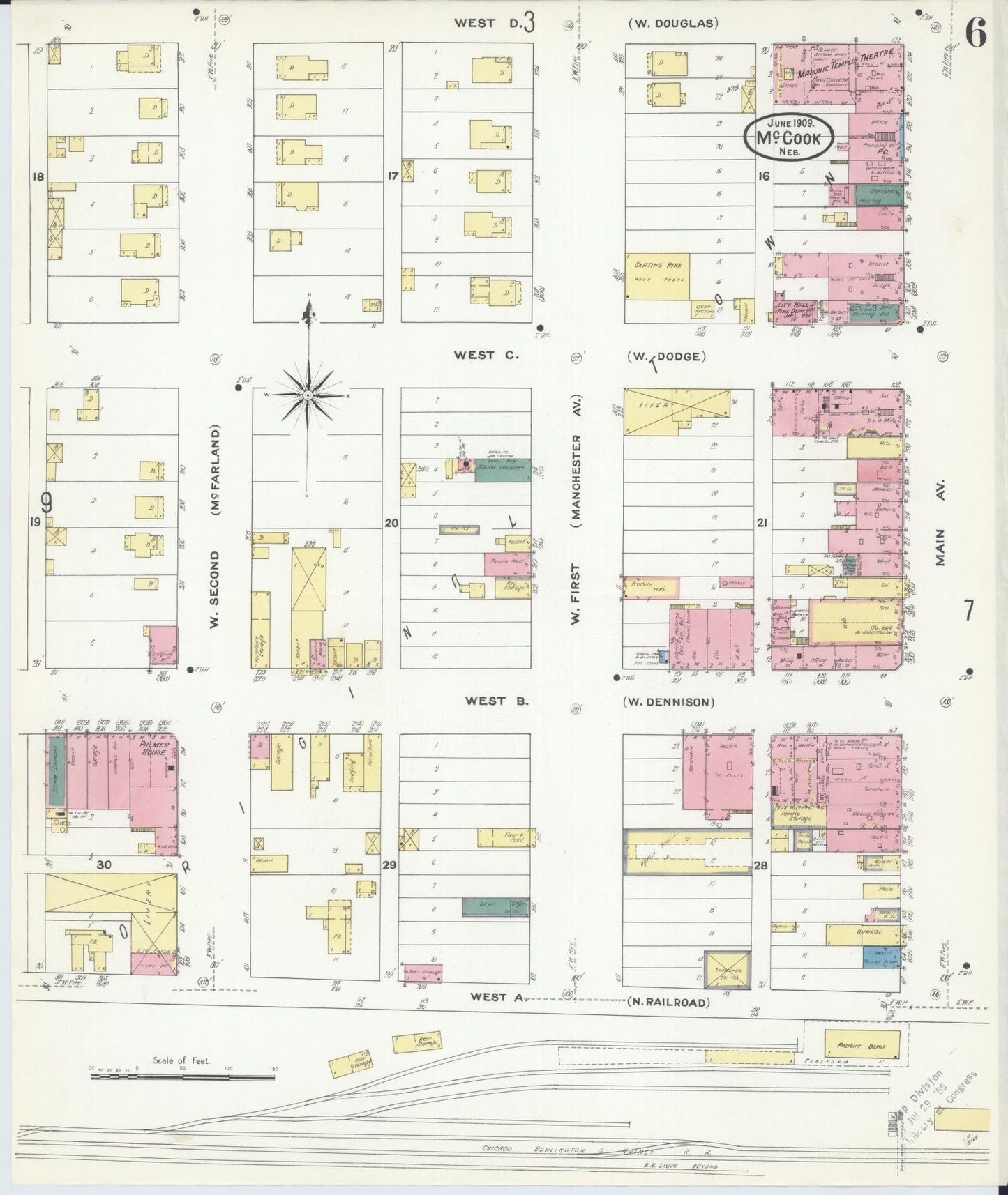 Sanborn Fire Insurance Map from Mccook, Red Willow County, Nebraska (1909), Sheet #0006 - Historic Sanborn Fire Insurance Map Print, vintage old map wall art, antique decor, genealogy gift, Nebraska Nebraska map