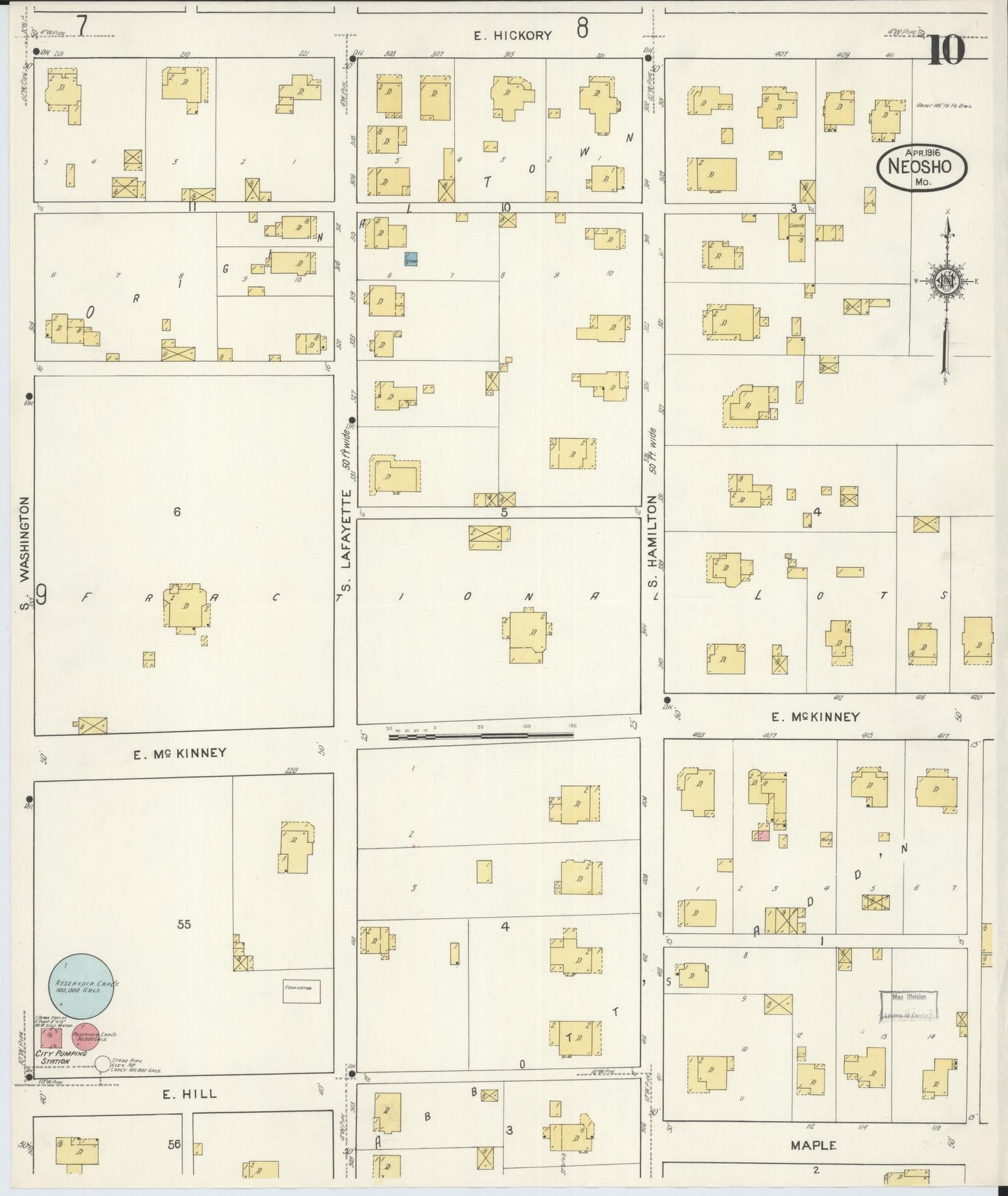 Sanborn Fire Insurance Map from Neosho, Newton County, Missouri (1916), Sheet #0010 - Historic Sanborn Fire Insurance Map Print, vintage old map wall art, antique decor, genealogy gift, Missouri Missouri map