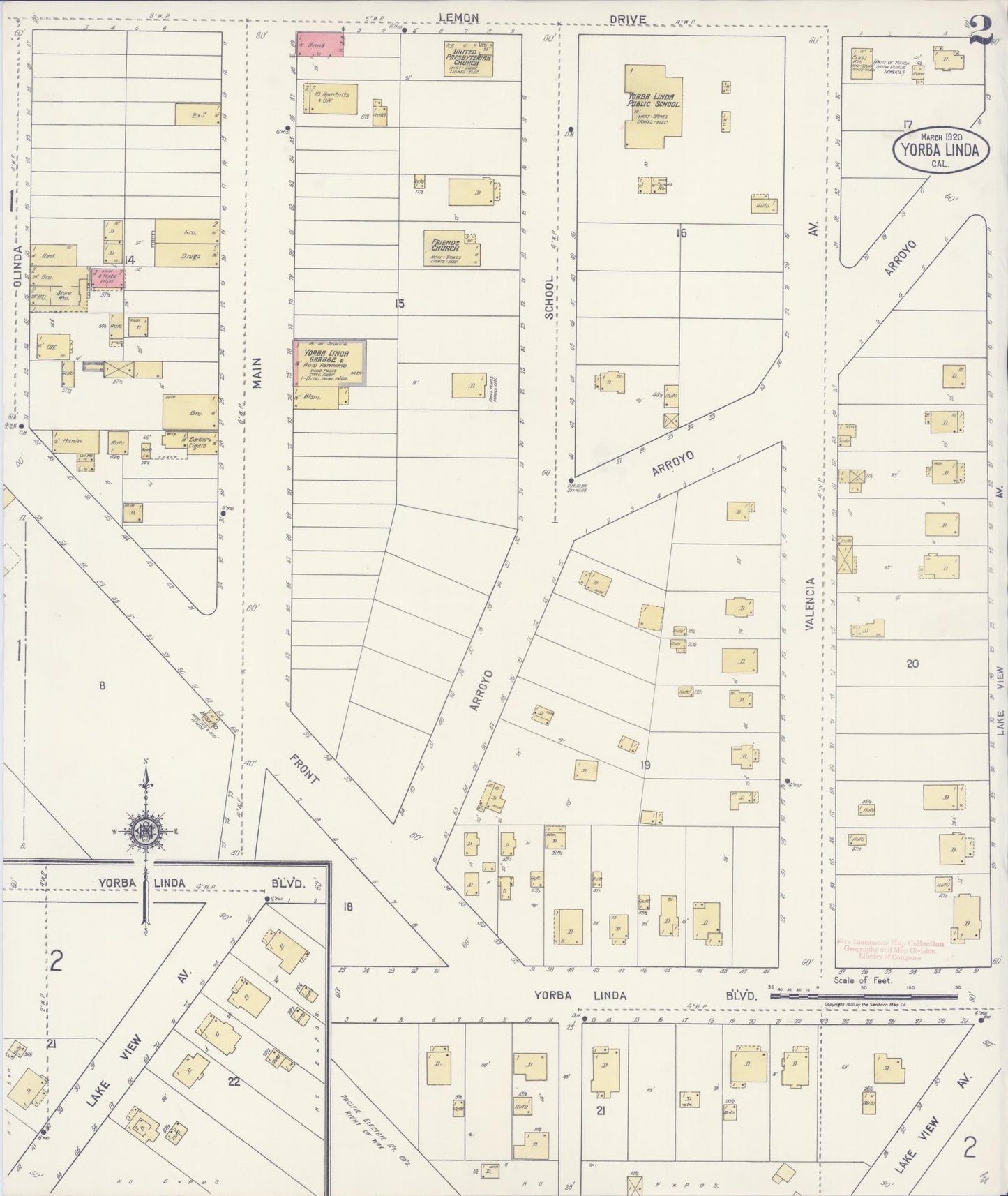 Sanborn Fire Insurance Map from Yorba Linda, Orange County, California (1920), Sheet #0002 - Complete Map Set gallery image, historic Sanborn map, vintage wall art, California California