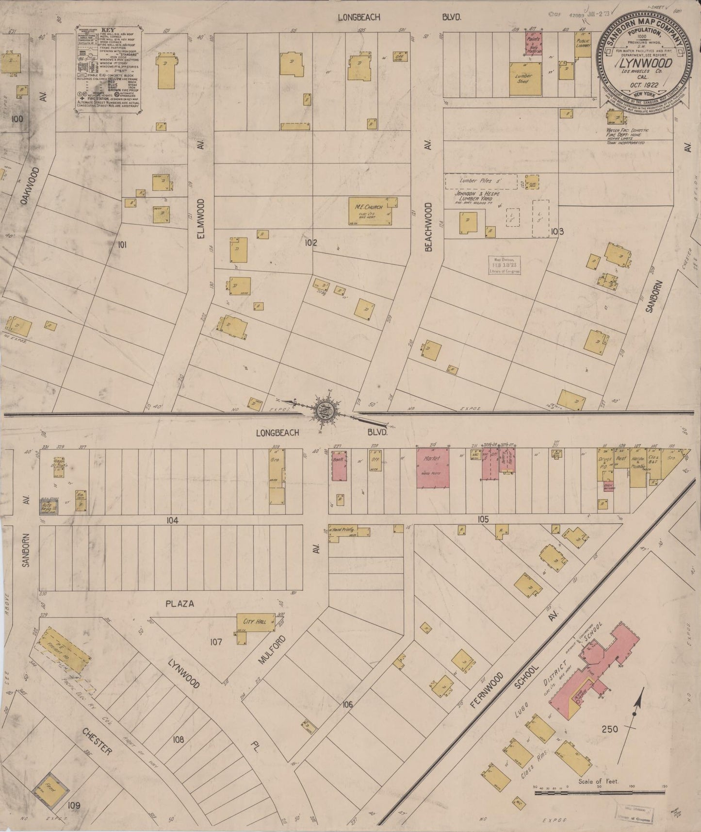 Sanborn Fire Insurance Map from Lynwood, Los Angeles County, California (1922), Sheet #0001 - Historic Sanborn Fire Insurance Map Print, vintage old map wall art, antique decor, genealogy gift, California California map