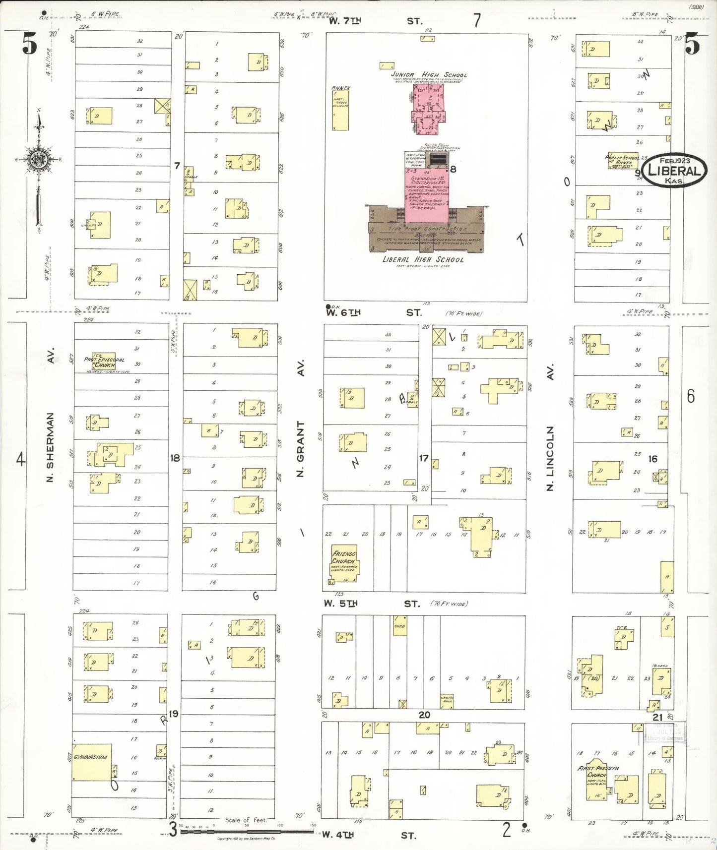 Sanborn Fire Insurance Map from Liberal, Seward County, Kansas (1923), Sheet #0005 - Historic Sanborn Fire Insurance Map Print, vintage old map wall art, antique decor, genealogy gift, Kansas Kansas map