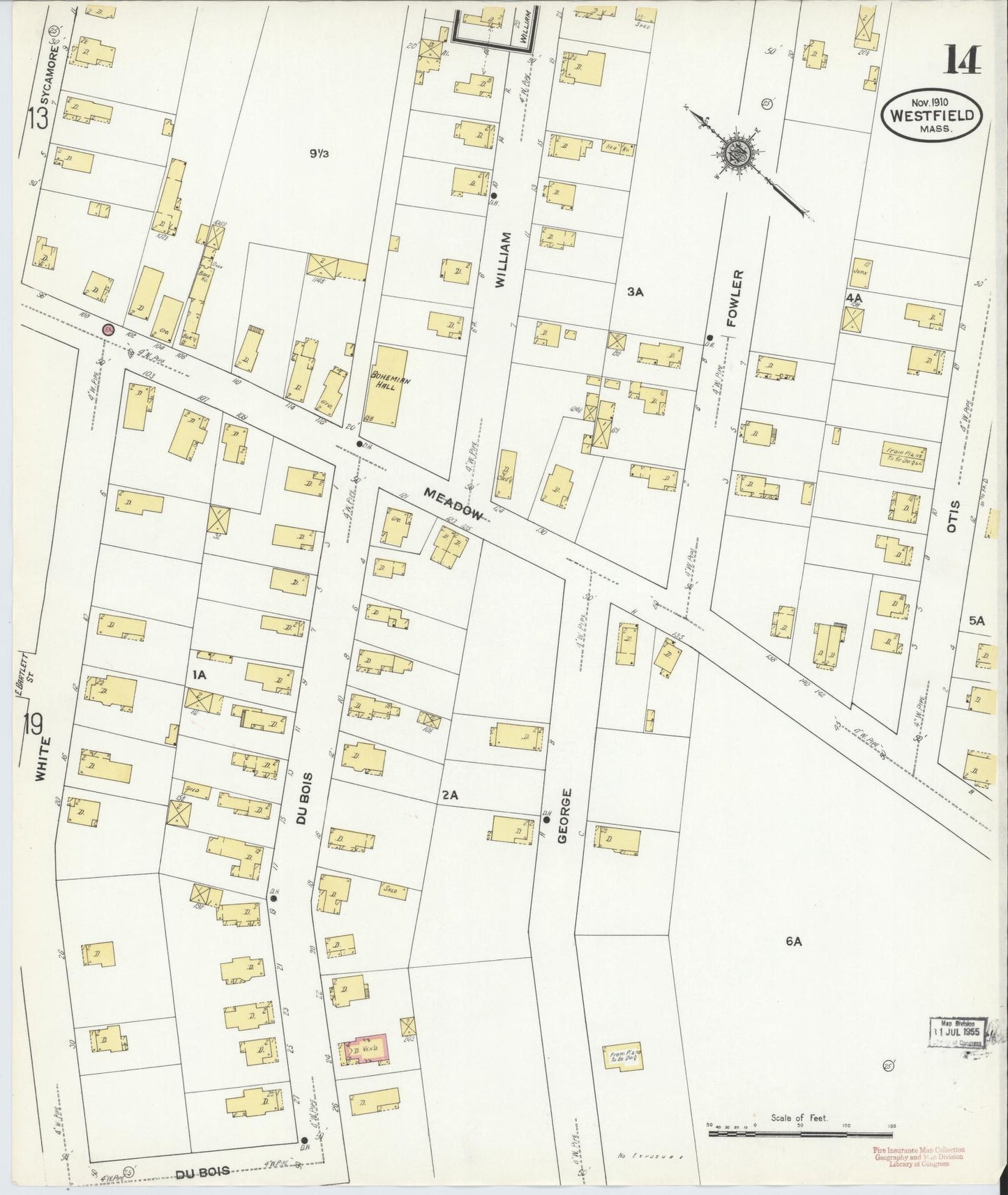 Sanborn Fire Insurance Map from Westfield, Hampden County, Massachusetts (1910), Sheet #0014 - Historic Sanborn Fire Insurance Map Print, vintage old map wall art, antique decor, genealogy gift, Massachusetts Massachusetts map