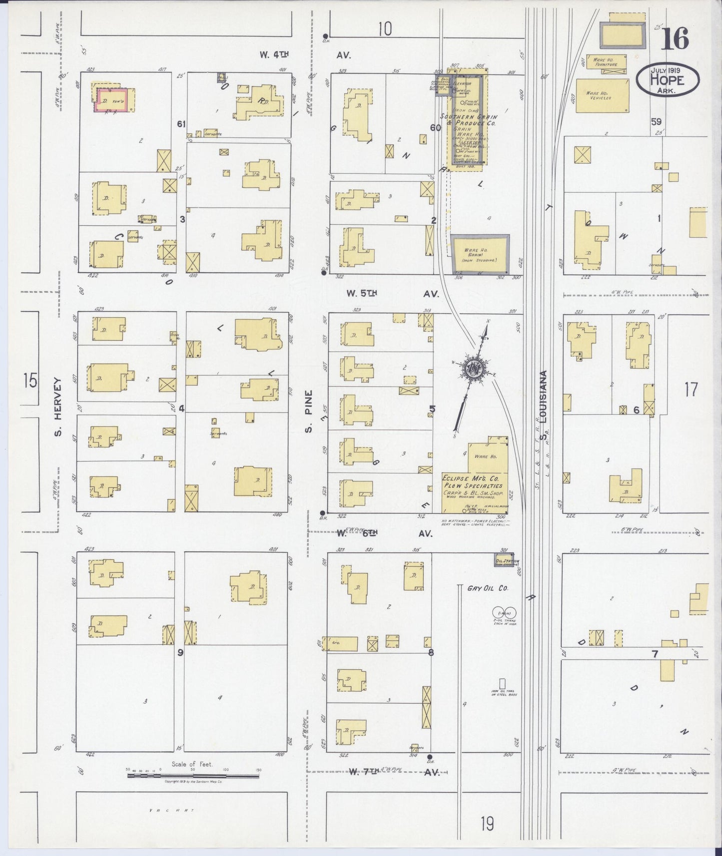Sanborn Fire Insurance Map from Hope, Hempstead County, Arkansas (1919), Sheet #0016 - Historic Sanborn Fire Insurance Map Print, vintage old map wall art, antique decor, genealogy gift, Arkansas Arkansas map