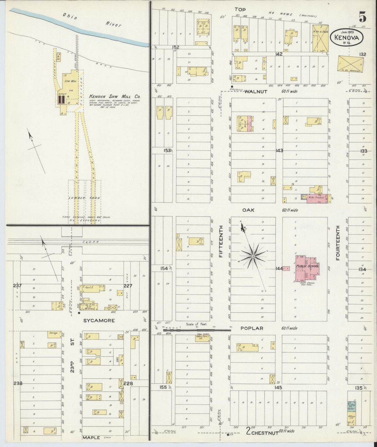 Sanborn Fire Insurance Map from Kenova, Wayne County, West Virginia (1909), Sheet #0005 - Complete Map Set gallery image, historic Sanborn map, vintage wall art, West Virginia West Virginia