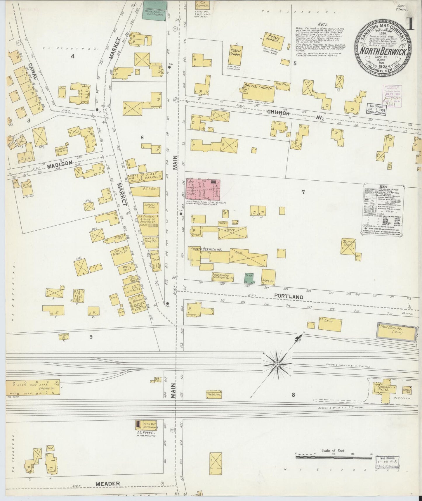 Sanborn Fire Insurance Map from North Berwick, York County, Maine. (1903) – Historic Sanborn Fire Insurance Map Print