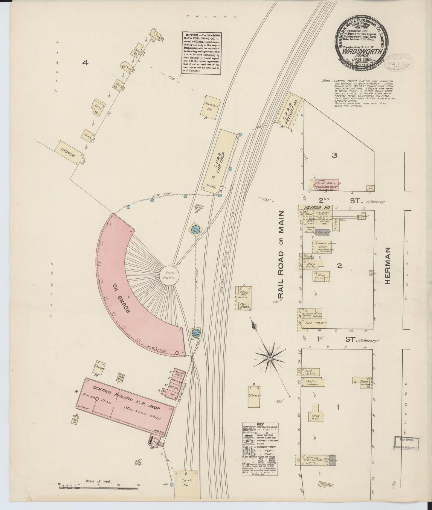 Sanborn Fire Insurance Map from Wadsworth, Washoe County, Nevada (1885), Sheet #0001 - Historic Sanborn Fire Insurance Map Print, vintage old map wall art, antique decor, genealogy gift, Nevada Nevada map