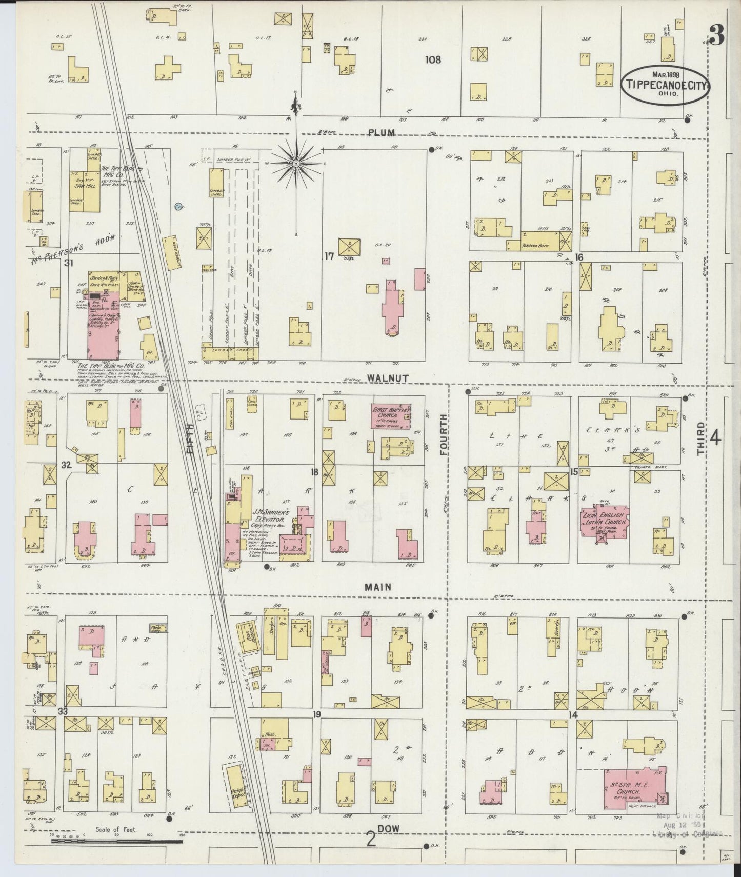 Sanborn Fire Insurance Map from Tipp City, Miami County, Ohio (1898), Sheet #0003 - Historic Sanborn Fire Insurance Map Print, vintage old map wall art, antique decor, genealogy gift, Ohio Ohio map