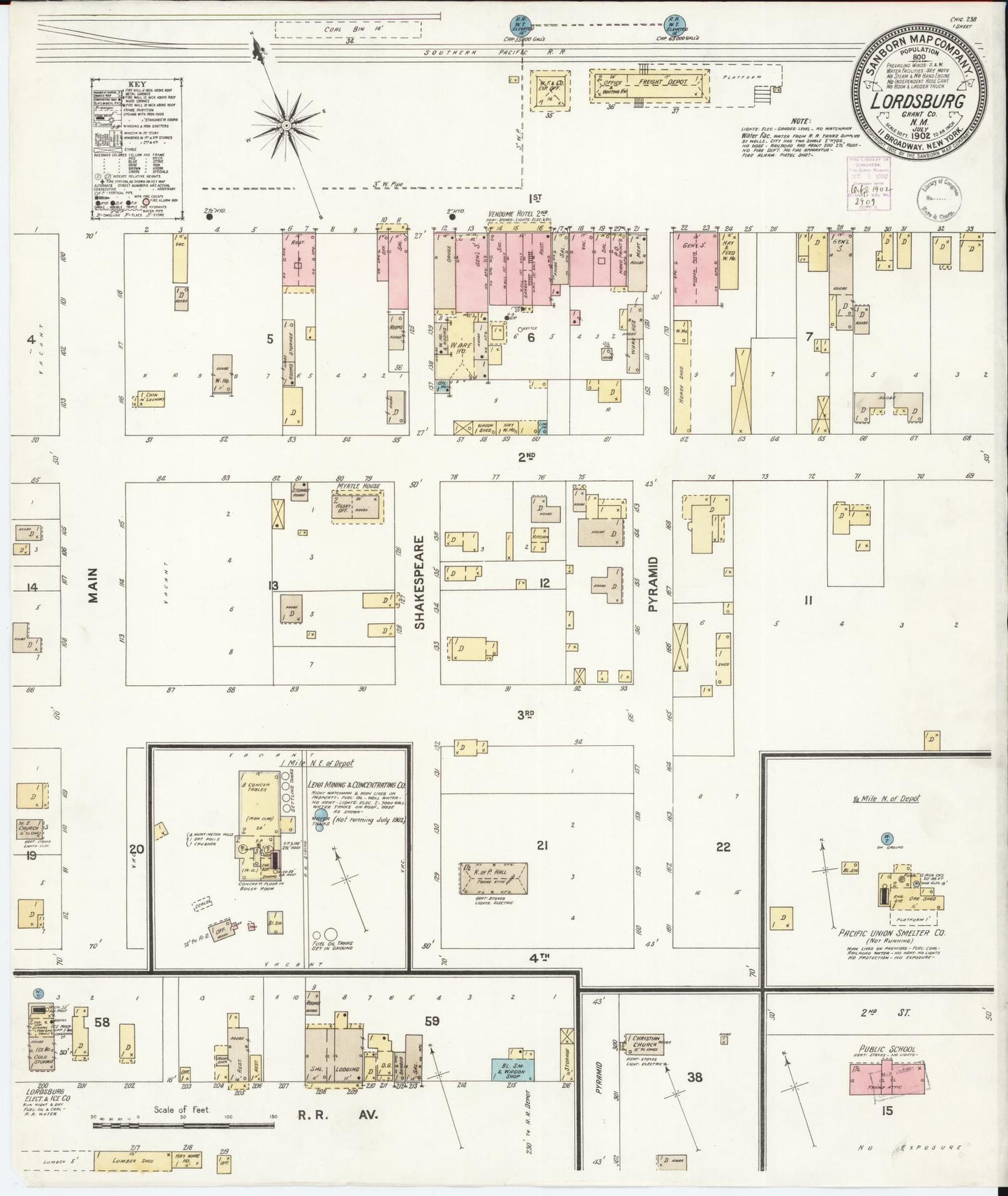 Sanborn Fire Insurance Map from Lordsburg, Hidalgo County, New Mexico (1902), Sheet #0001 - Historic Sanborn Fire Insurance Map Print, vintage old map wall art, antique decor, genealogy gift, New Mexico New Mexico map