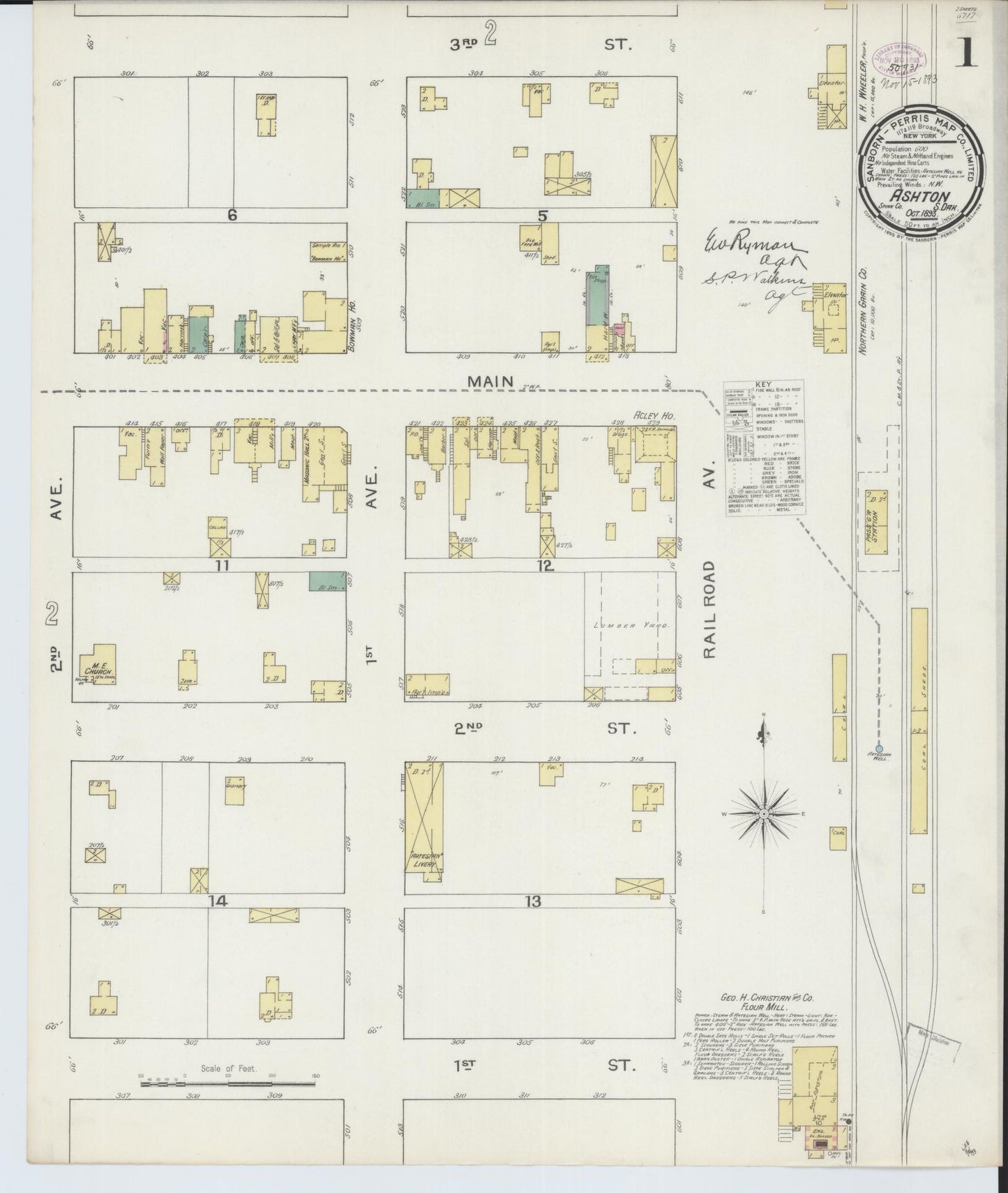 Sanborn Fire Insurance Map from Ashton, Spink County, South Dakota (1893), Sheet #0001 - Historic Sanborn Fire Insurance Map Print, vintage old map wall art, antique decor, genealogy gift, South Dakota South Dakota map