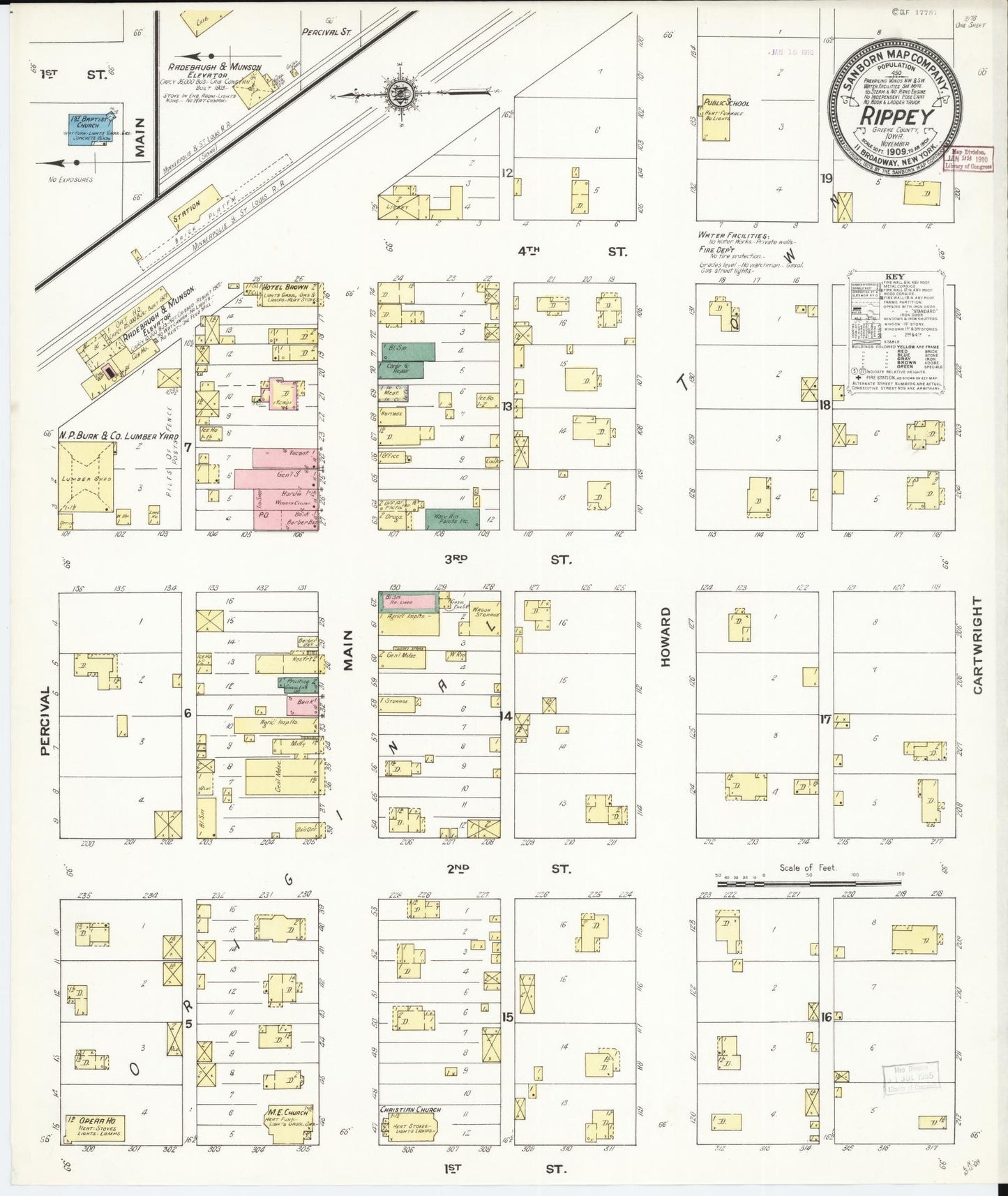 Sanborn Fire Insurance Map from Rippey, Greene County, Iowa. (1909) – Map View