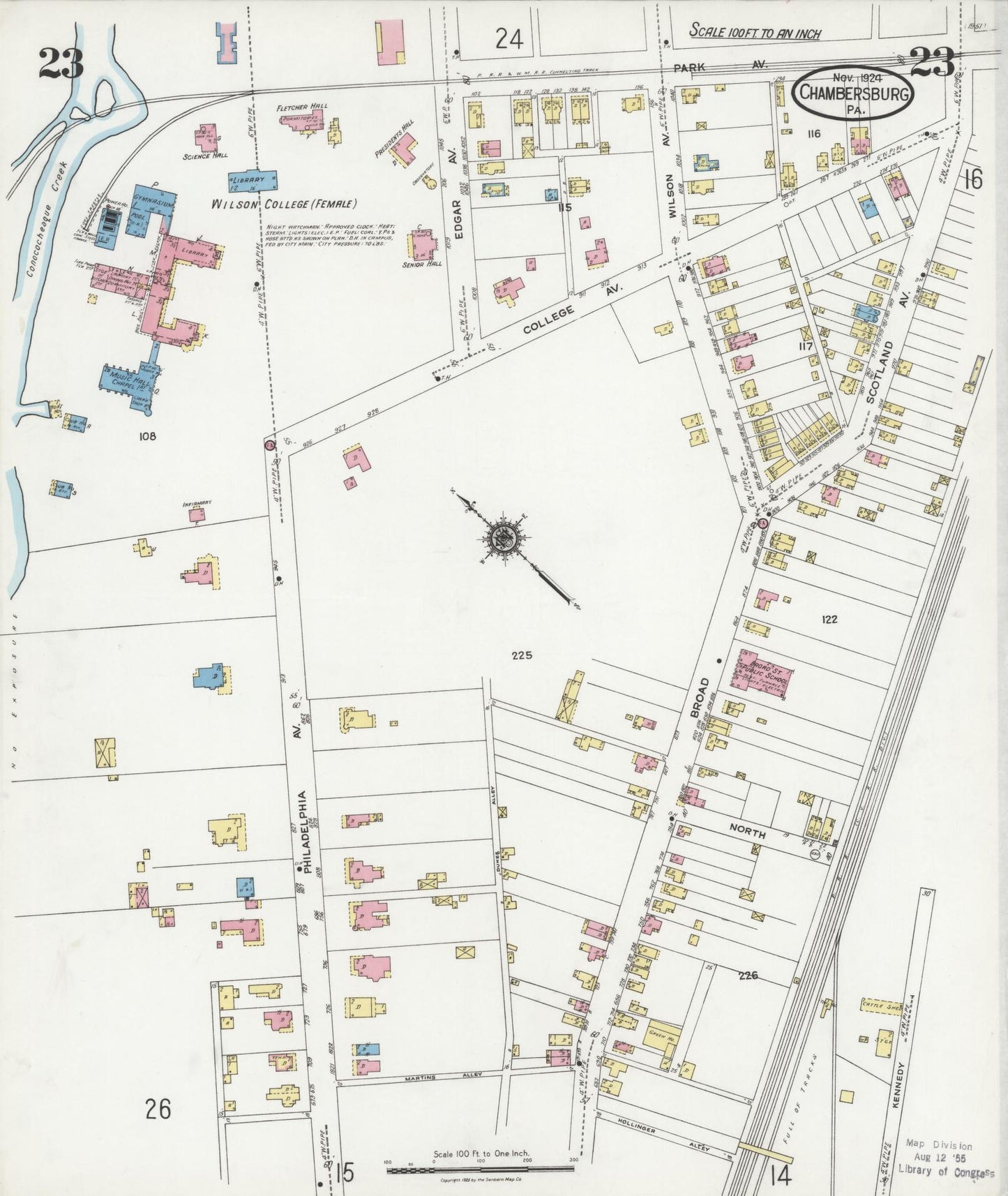 Sanborn Fire Insurance Map from Chambersburg, Franklin County, Pennsylvania (1924), Sheet #0023 - Historic Sanborn Fire Insurance Map Print, vintage old map wall art, antique decor, genealogy gift, Pennsylvania Pennsylvania map