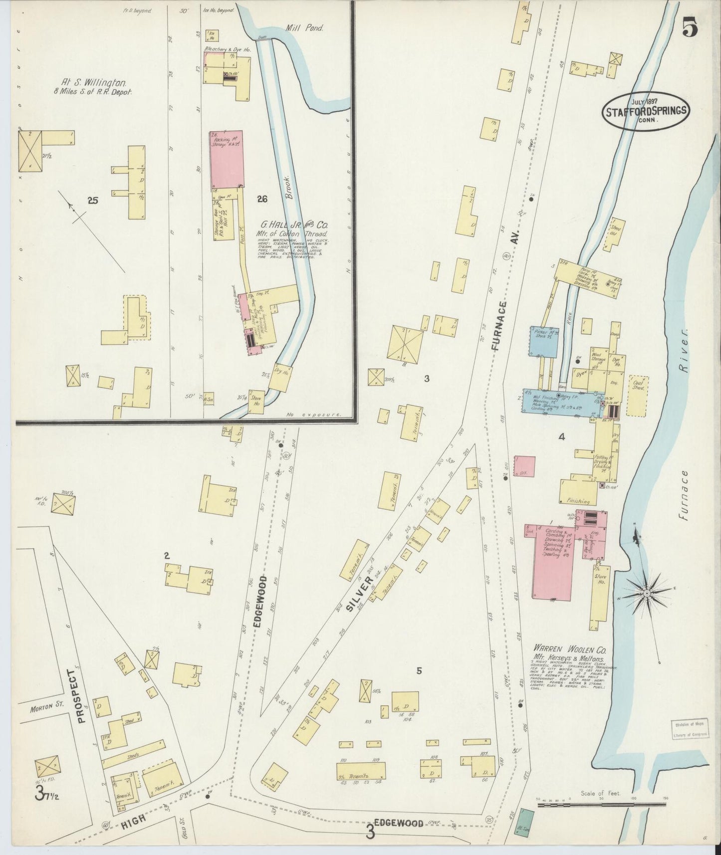 Sanborn Fire Insurance Map from Stafford Springs, Tolland County, Connecticut (1897), Sheet #0005 - Historic Sanborn Fire Insurance Map Print, vintage old map wall art, antique decor, genealogy gift, Connecticut Connecticut map