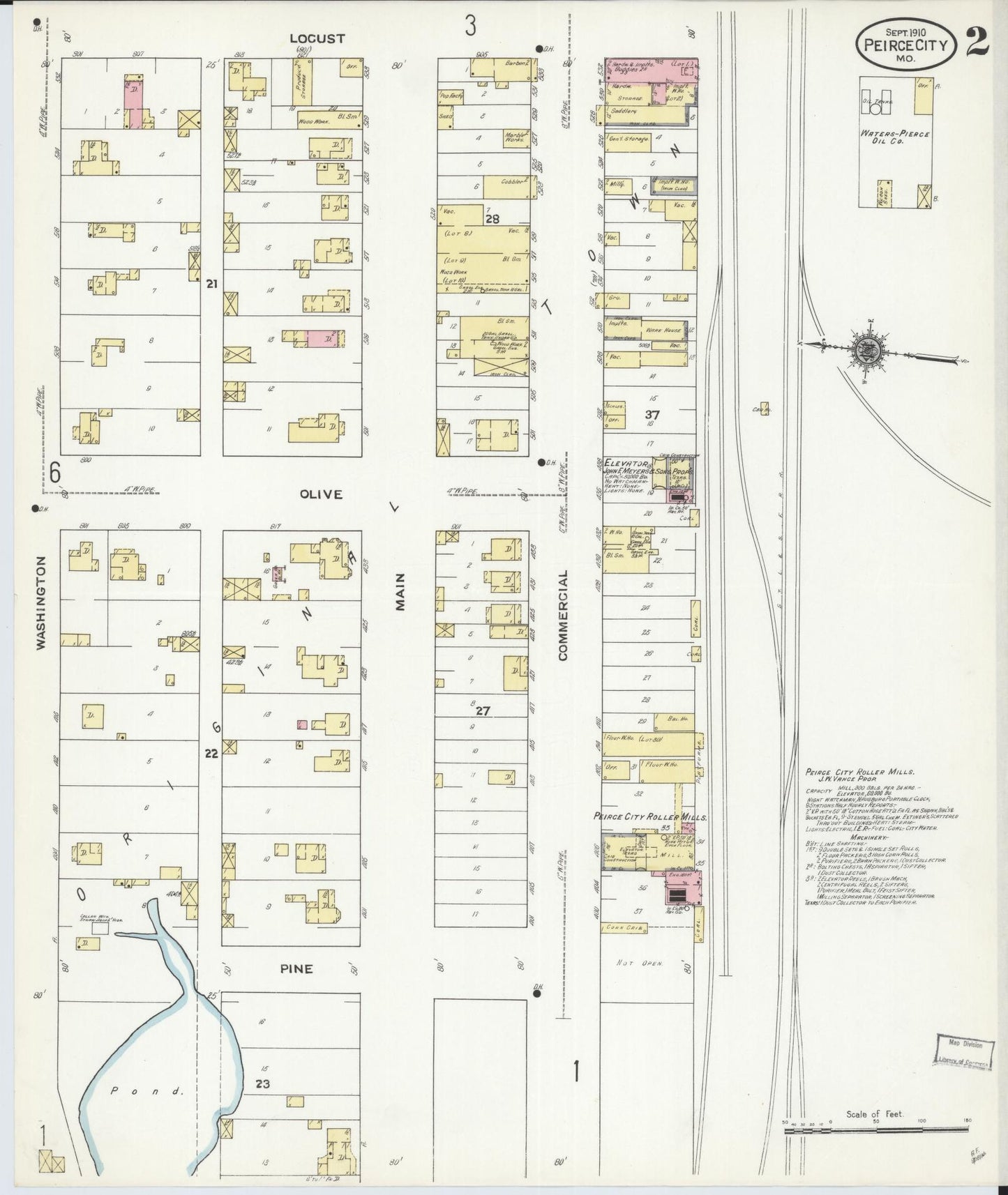 Sanborn Fire Insurance Map from Pierce City, Lawrence County, Missouri (1910), Sheet #0002 - Historic Sanborn Fire Insurance Map Print, vintage old map wall art, antique decor, genealogy gift, Missouri Missouri map