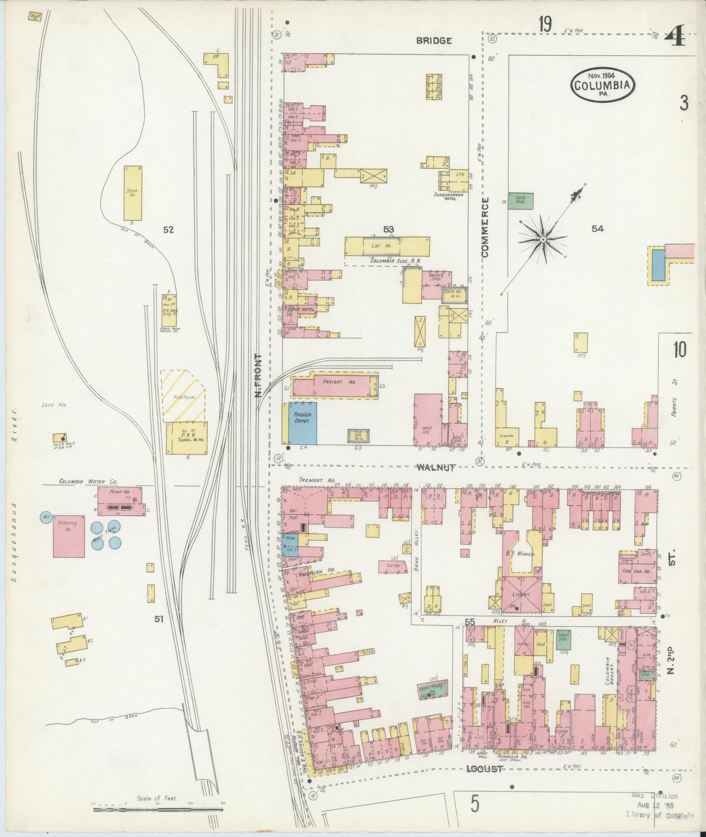 Sanborn Fire Insurance Map from Columbia, Lancaster County, Pennsylvania (1904), Sheet #0004 - Historic Sanborn Fire Insurance Map Print, vintage old map wall art, antique decor, genealogy gift, Pennsylvania Pennsylvania map