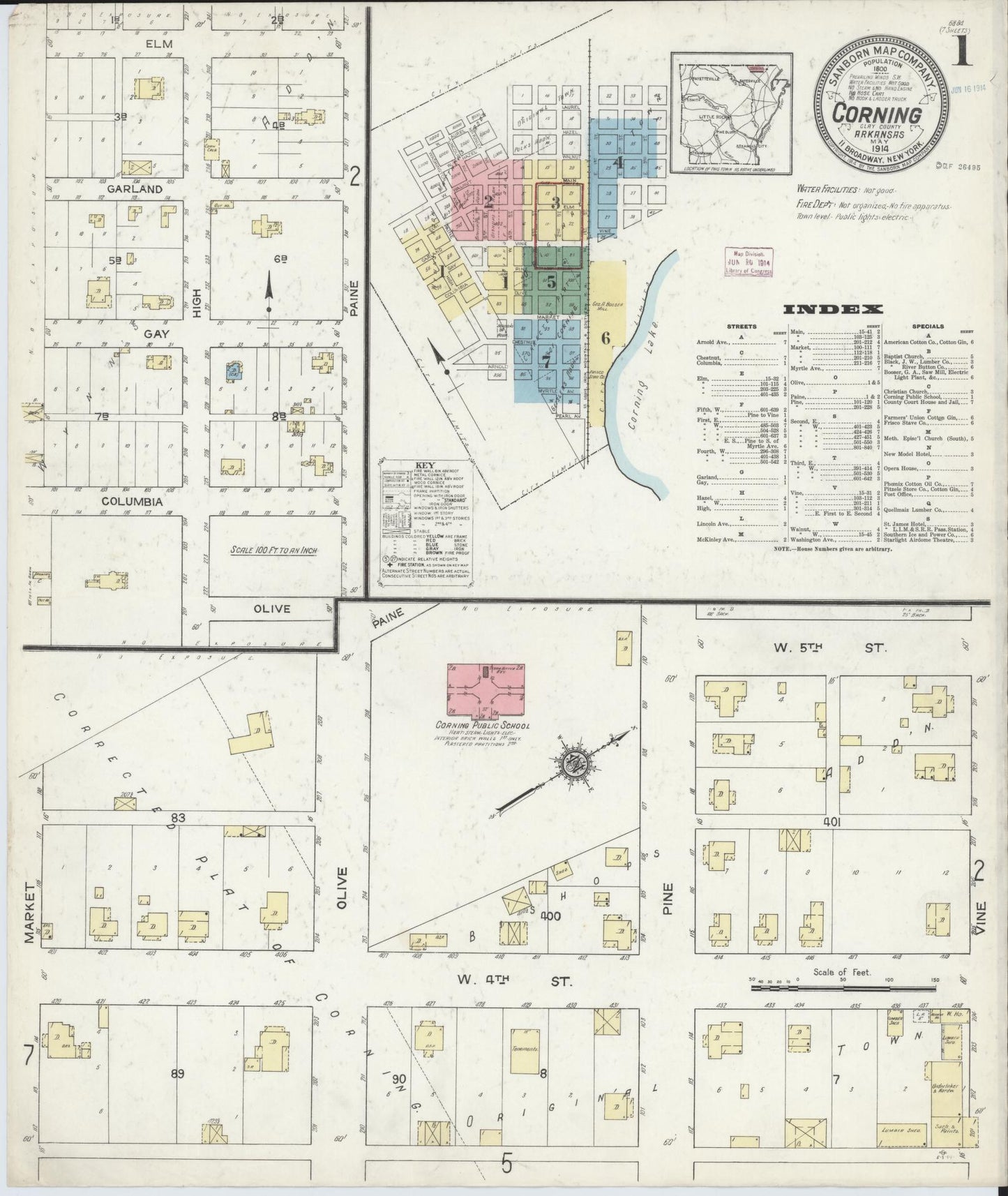 Sanborn Fire Insurance Map from Corning, Clay County, Arkansas. (1914) – Historic Sanborn Fire Insurance Map Print