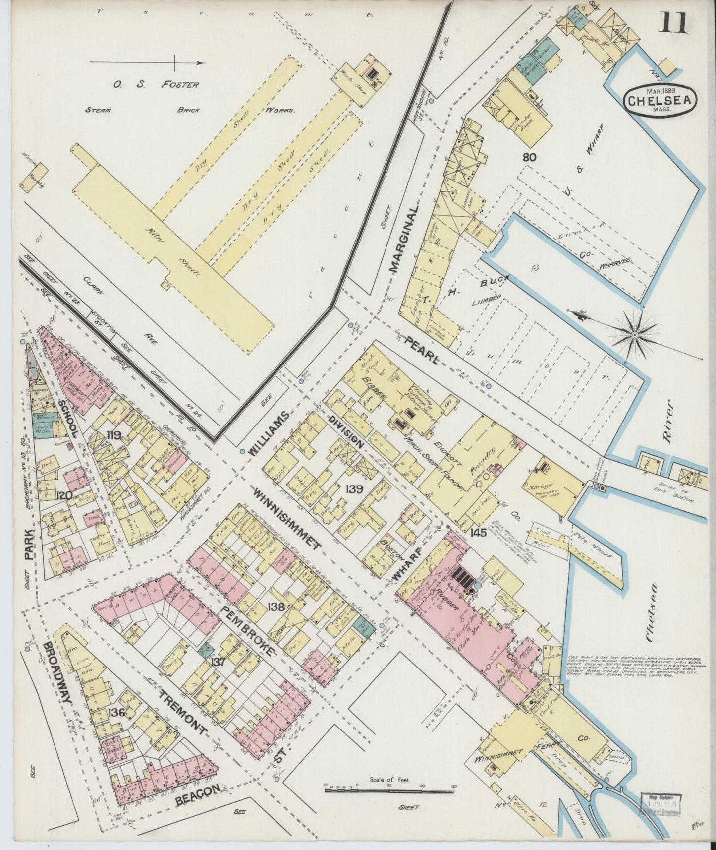 Sanborn Fire Insurance Map from Chelsea, Suffolk County, Massachusetts (1889), Sheet #0011 - Historic Sanborn Fire Insurance Map Print, vintage old map wall art, antique decor, genealogy gift, Massachusetts Massachusetts map