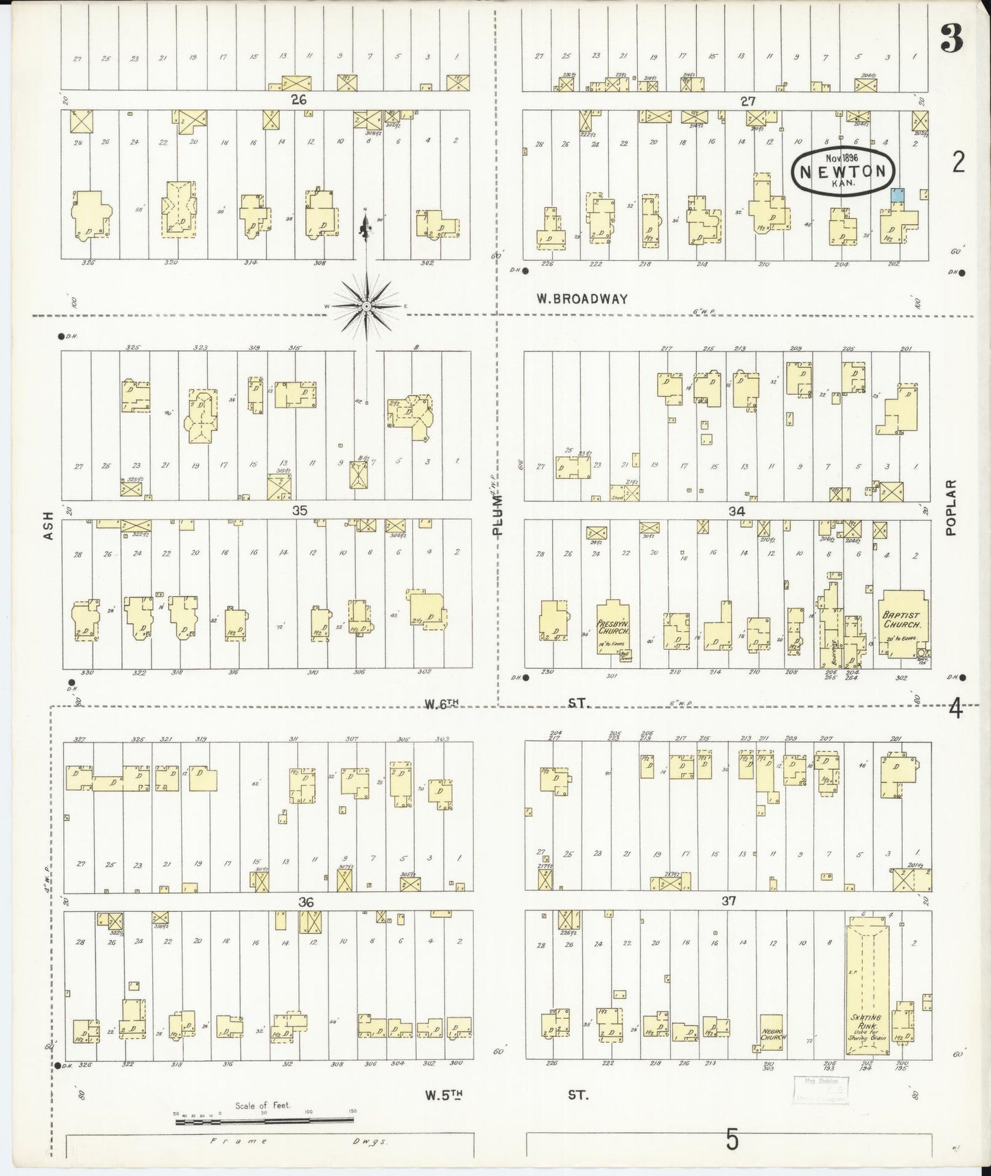 Sanborn Fire Insurance Map from Newton, Harvey County, Kansas (1896), Sheet #0003 - Historic Sanborn Fire Insurance Map Print, vintage old map wall art, antique decor, genealogy gift, Kansas Kansas map