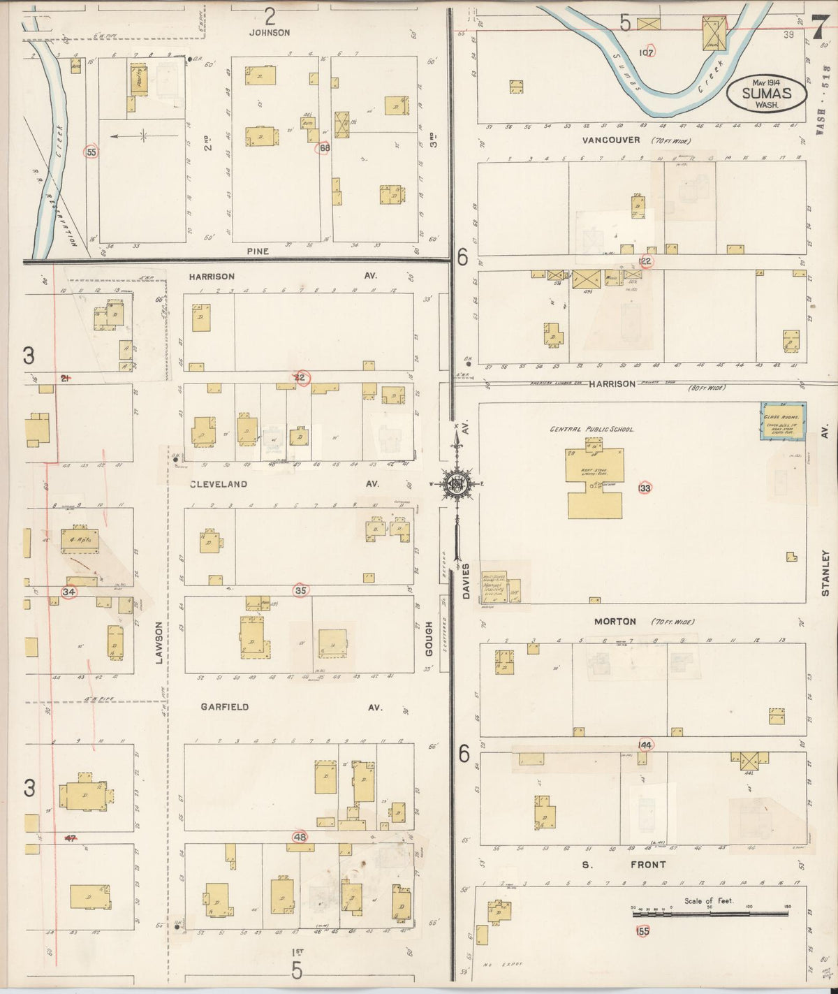 Sanborn Fire Insurance Map from Sumas, Whatcom County, Washington (1932), Sheet #0007 - Historic Sanborn Fire Insurance Map Print, vintage old map wall art, antique decor, genealogy gift, Washington Washington map