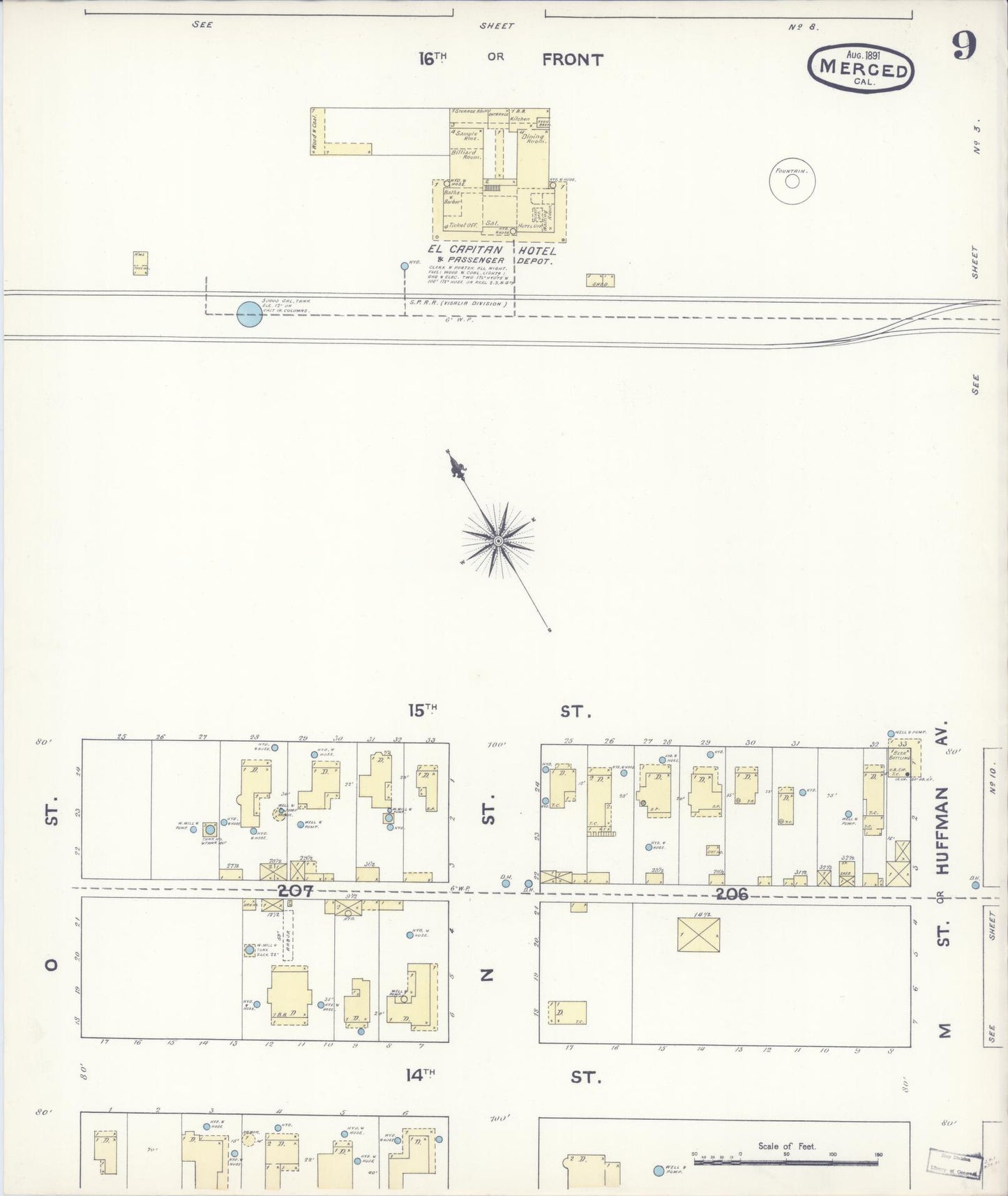 Sanborn Fire Insurance Map from Merced, Merced County, California (1891), Sheet #0009 - Historic Sanborn Fire Insurance Map Print, vintage old map wall art, antique decor, genealogy gift, California California map