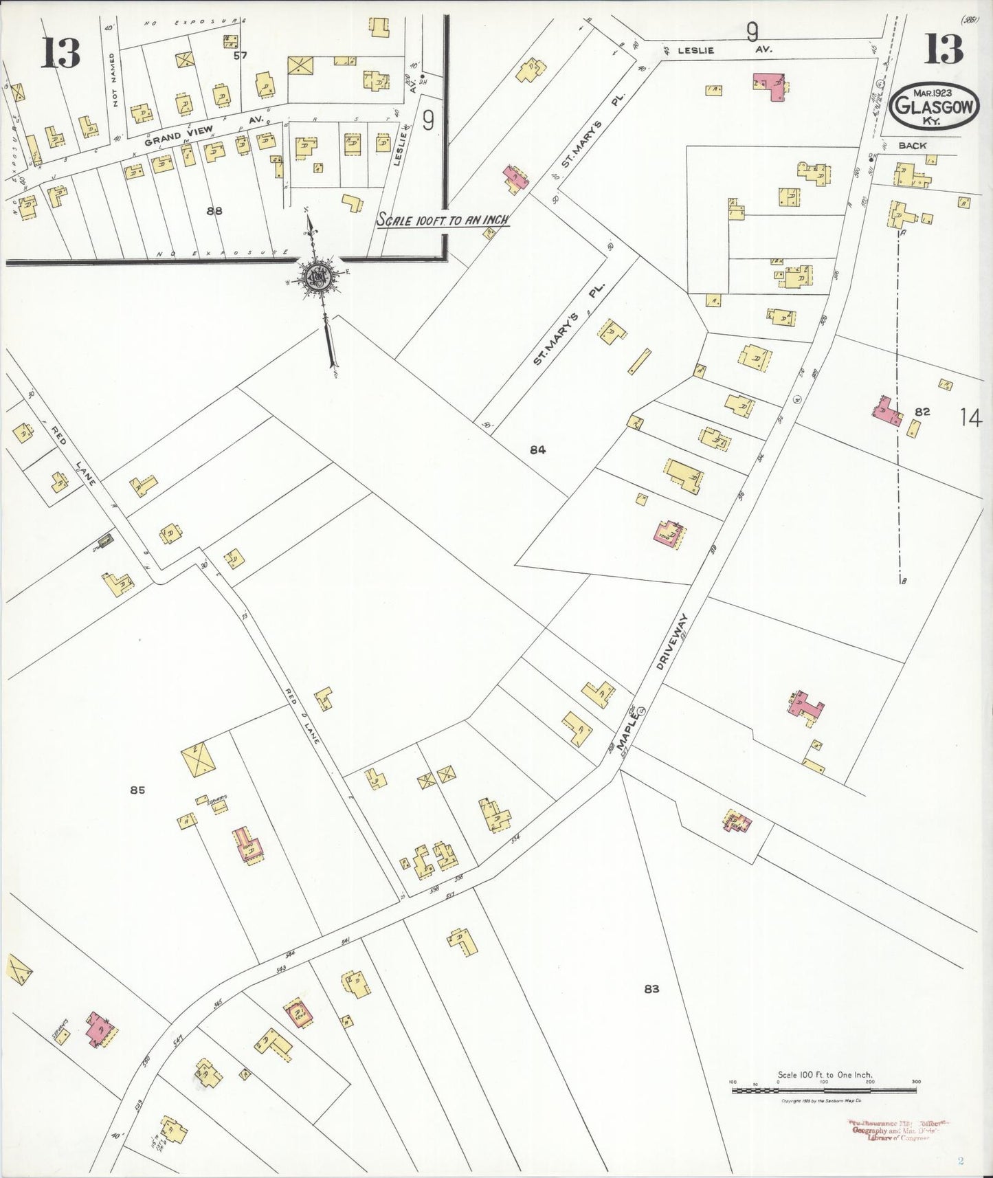 Sanborn Fire Insurance Map from Glasgow, Barren County, Kentucky (1923), Sheet #0013 - Historic Sanborn Fire Insurance Map Print, vintage old map wall art, antique decor, genealogy gift, Kentucky Kentucky map