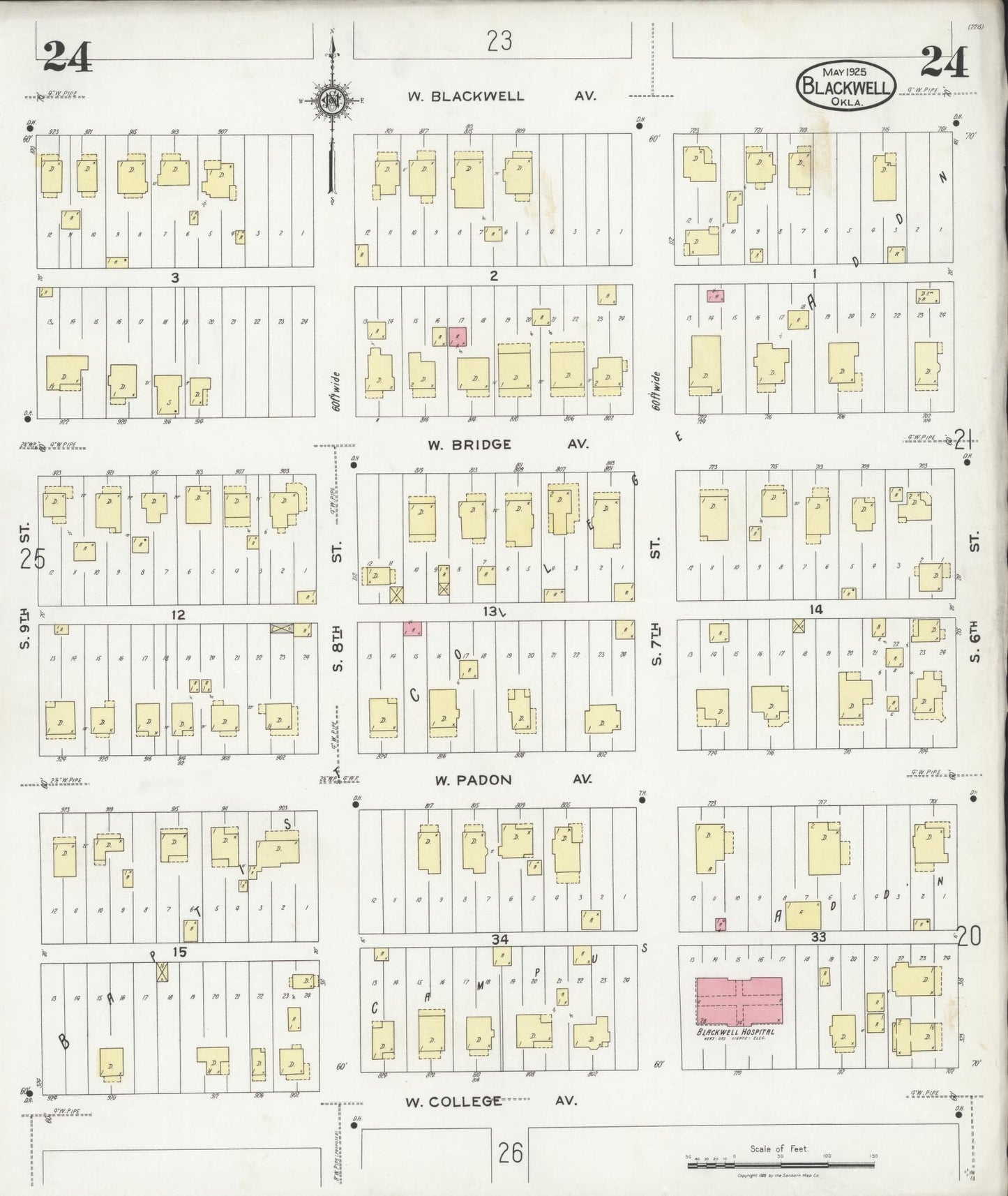 Sanborn Fire Insurance Map from Blackwell, Kay County, Oklahoma (1925), Sheet #0024 - Historic Sanborn Fire Insurance Map Print, vintage old map wall art, antique decor, genealogy gift, Oklahoma Oklahoma map