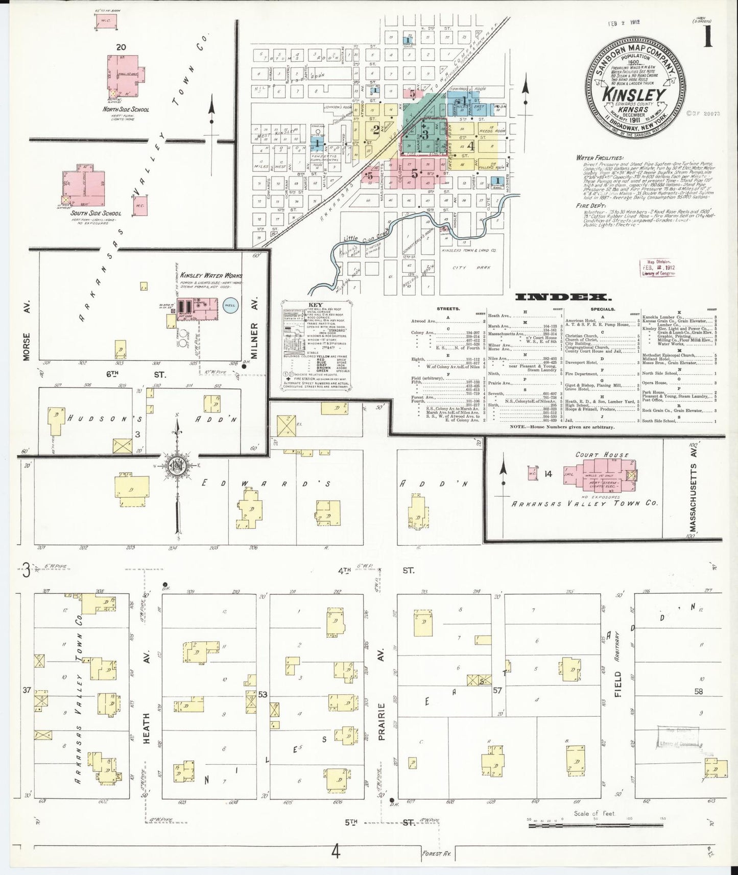 Sanborn Fire Insurance Map from Kinsley, Edwards County, Kansas (1911), Sheet #0001 - Historic Sanborn Fire Insurance Map Print, vintage old map wall art, antique decor, genealogy gift, Kansas Kansas map