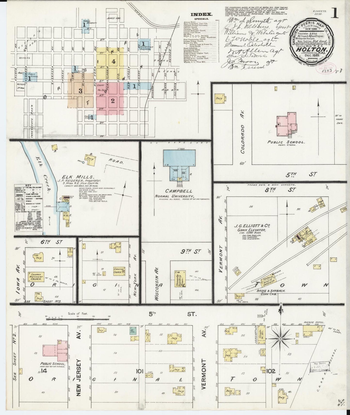 Sanborn Fire Insurance Map from Holton, Jackson County, Kansas (1889), Sheet #0001 - Historic Sanborn Fire Insurance Map Print, vintage old map wall art, antique decor, genealogy gift, Kansas Kansas map