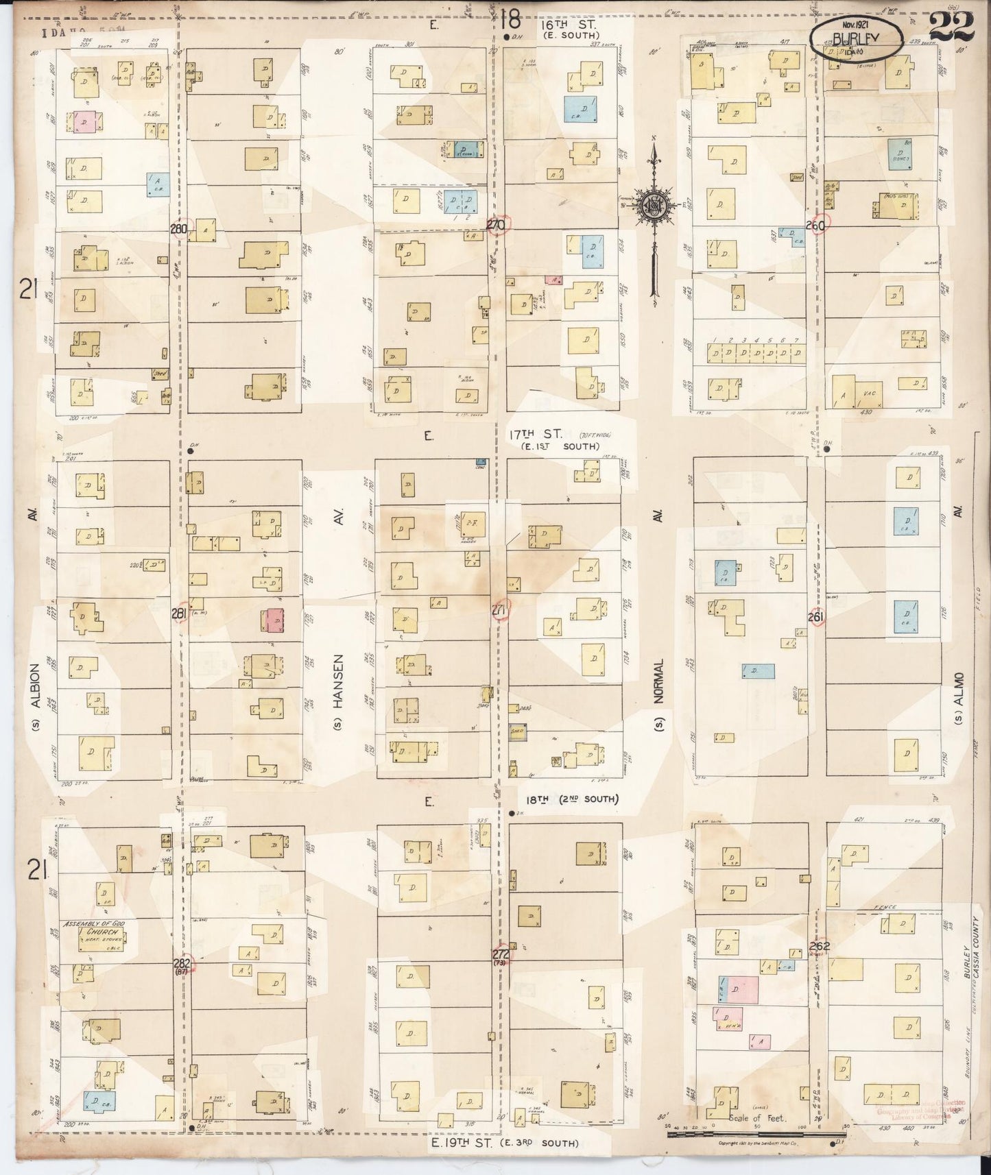 Sanborn Fire Insurance Map from Burley, Cassia County, Idaho (1949), Sheet #0022 - Historic Sanborn Fire Insurance Map Print, vintage old map wall art, antique decor, genealogy gift, Idaho Idaho map