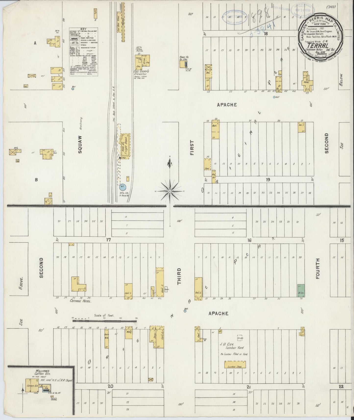 Sanborn Fire Insurance Map from Terral, Jefferson County, Oklahoma (1898), Sheet #0001 - Historic Sanborn Fire Insurance Map Print, vintage old map wall art, antique decor, genealogy gift, Oklahoma Oklahoma map