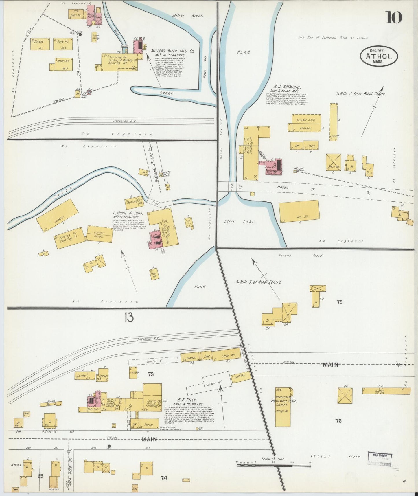 Sanborn Fire Insurance Map from Athol, Worcester County, Massachusetts (1900), Sheet #0010 - Historic Sanborn Fire Insurance Map Print, vintage old map wall art, antique decor, genealogy gift, Massachusetts Massachusetts map